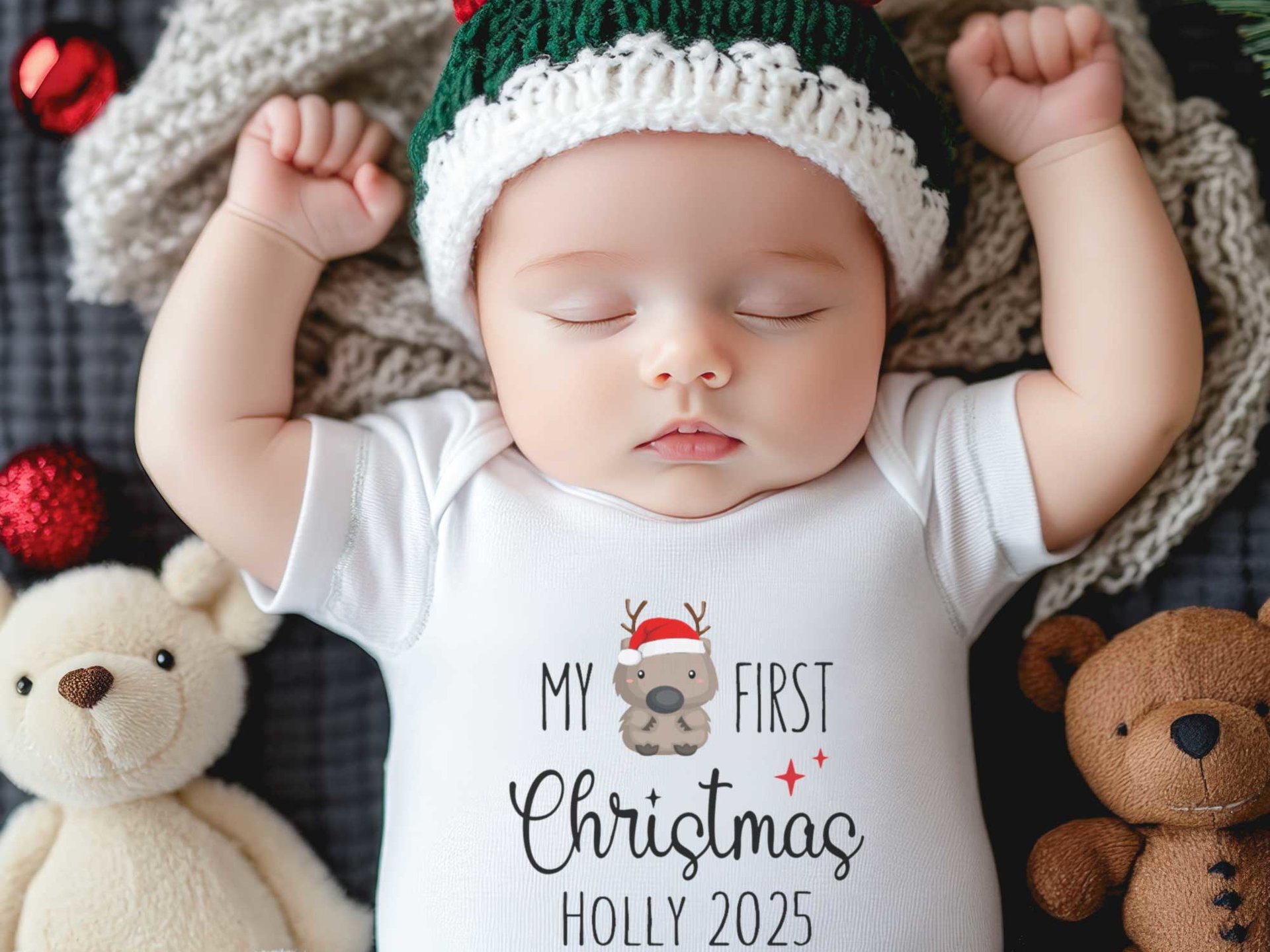 My first Christmas personalised baby wombat bodysuit, Little Aussie Xmas gift