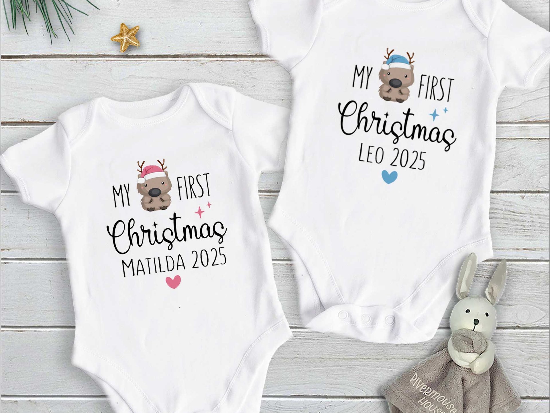 My first Christmas personalised baby wombat bodysuit, Little Aussie Xmas gift