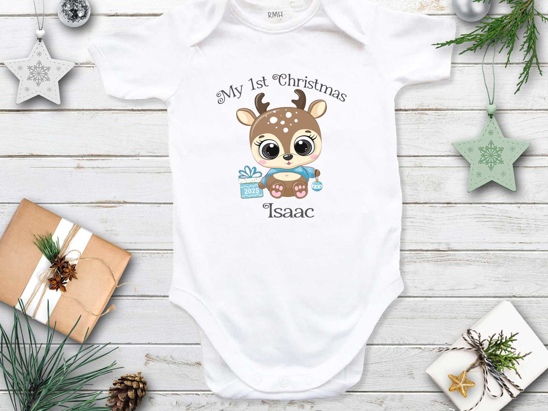 My 1st Christmas Baby Reindeer Personalised Bodysuit