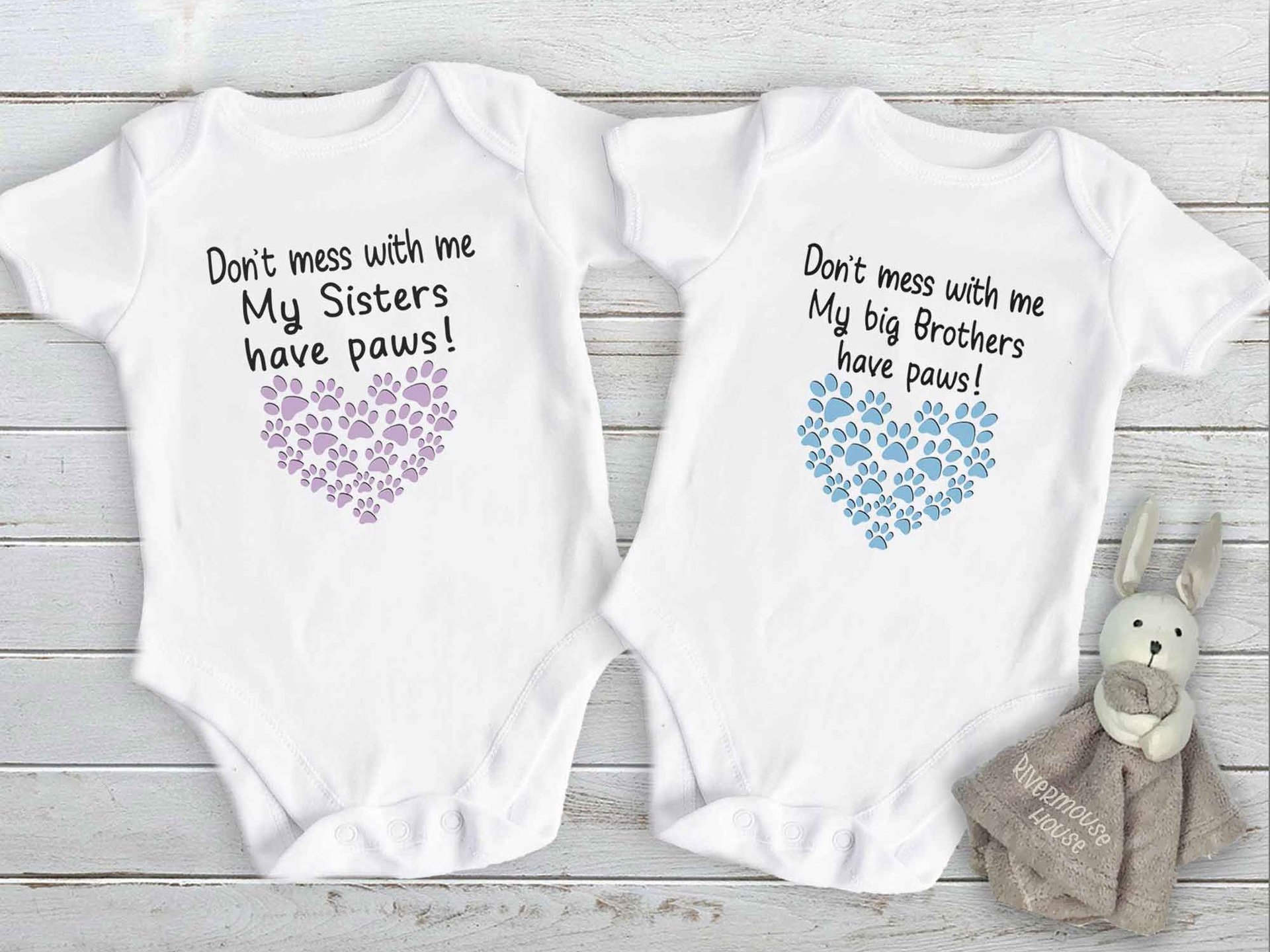 Don't Mess with me My Big Brother, Sister, Siblings have Paws Pet Baby Bodysuit