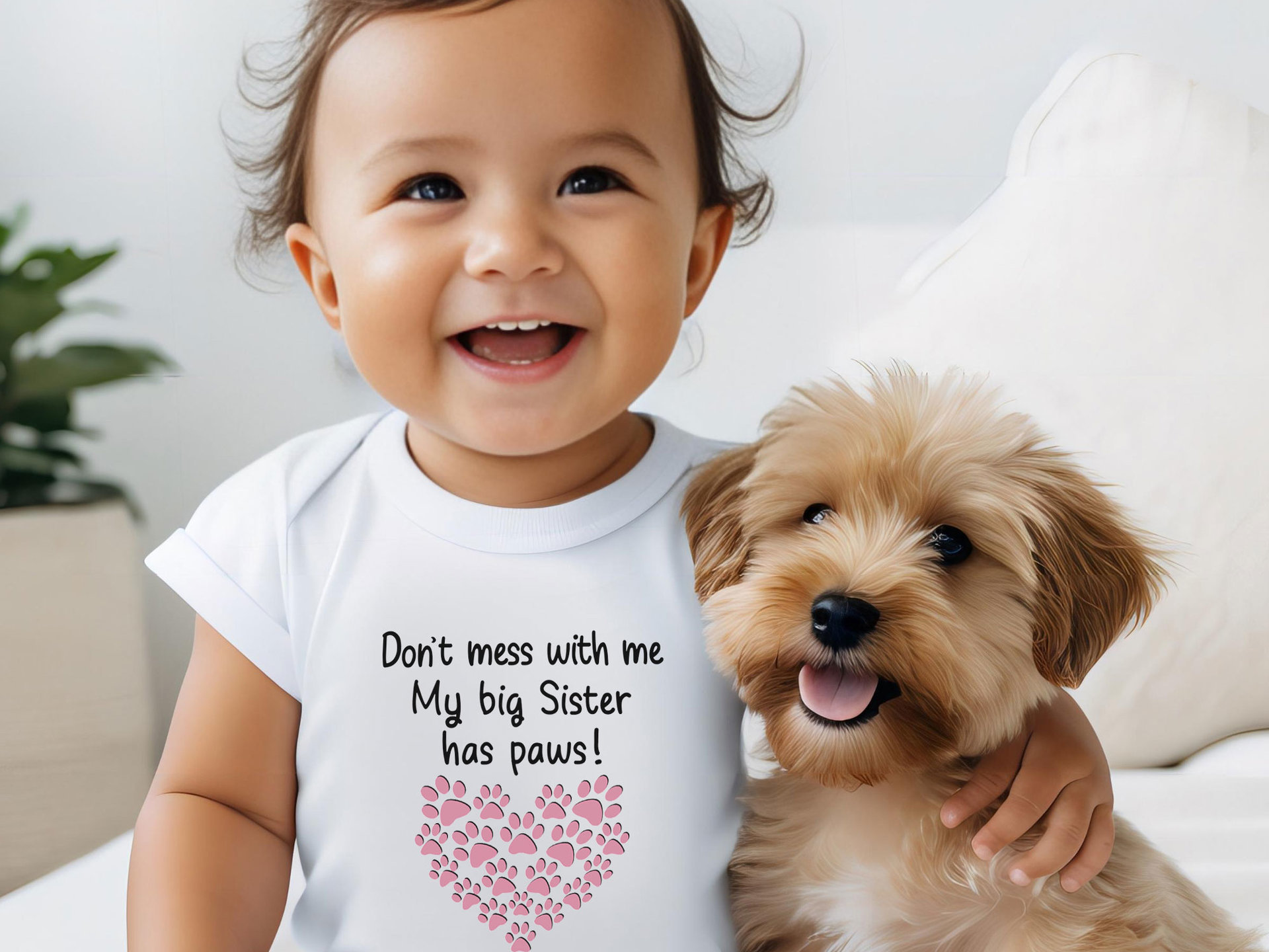 Don't Mess with me My Big Brother, Sister, Siblings have Paws Pet Baby Bodysuit