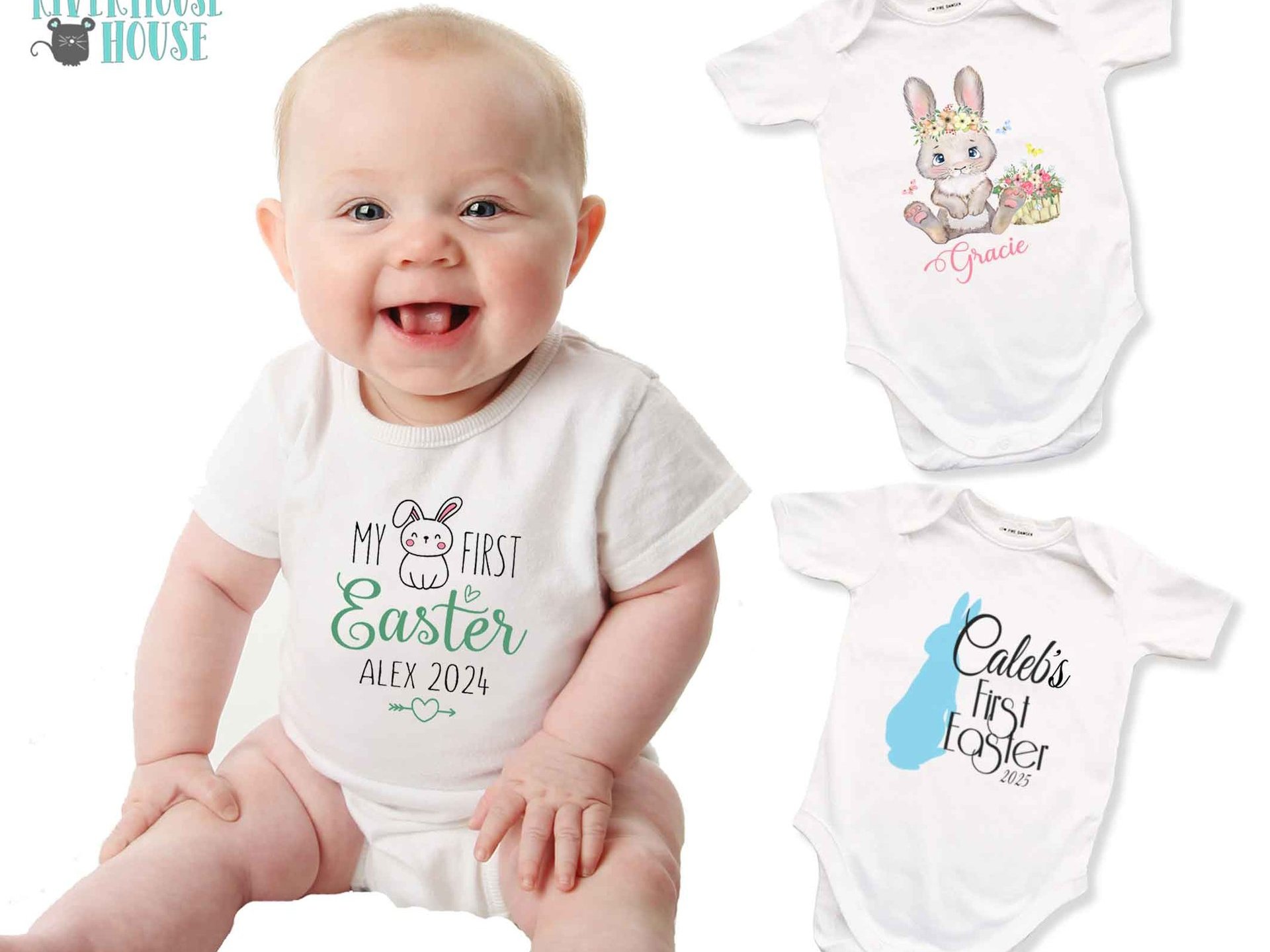 My First Easter personalised baby bodysuit, Custom name 2025 little bunny romper