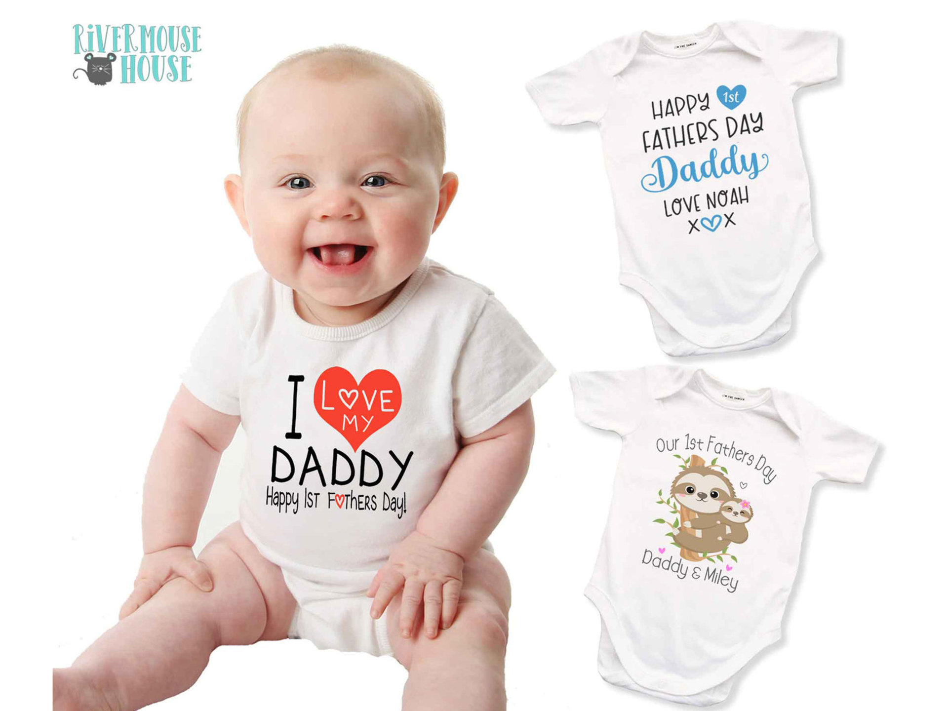 I Love my Daddy, Happy 1st Fathers Day Baby Bodysuit
