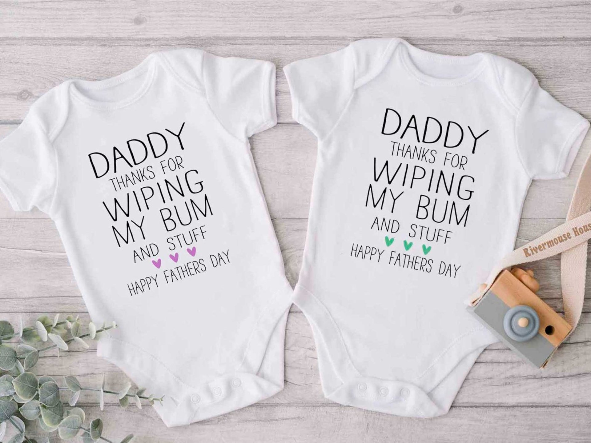 Funny Fathers Day Baby Bodysuit, Daddy Thanks for Wiping my Bum & Stuff