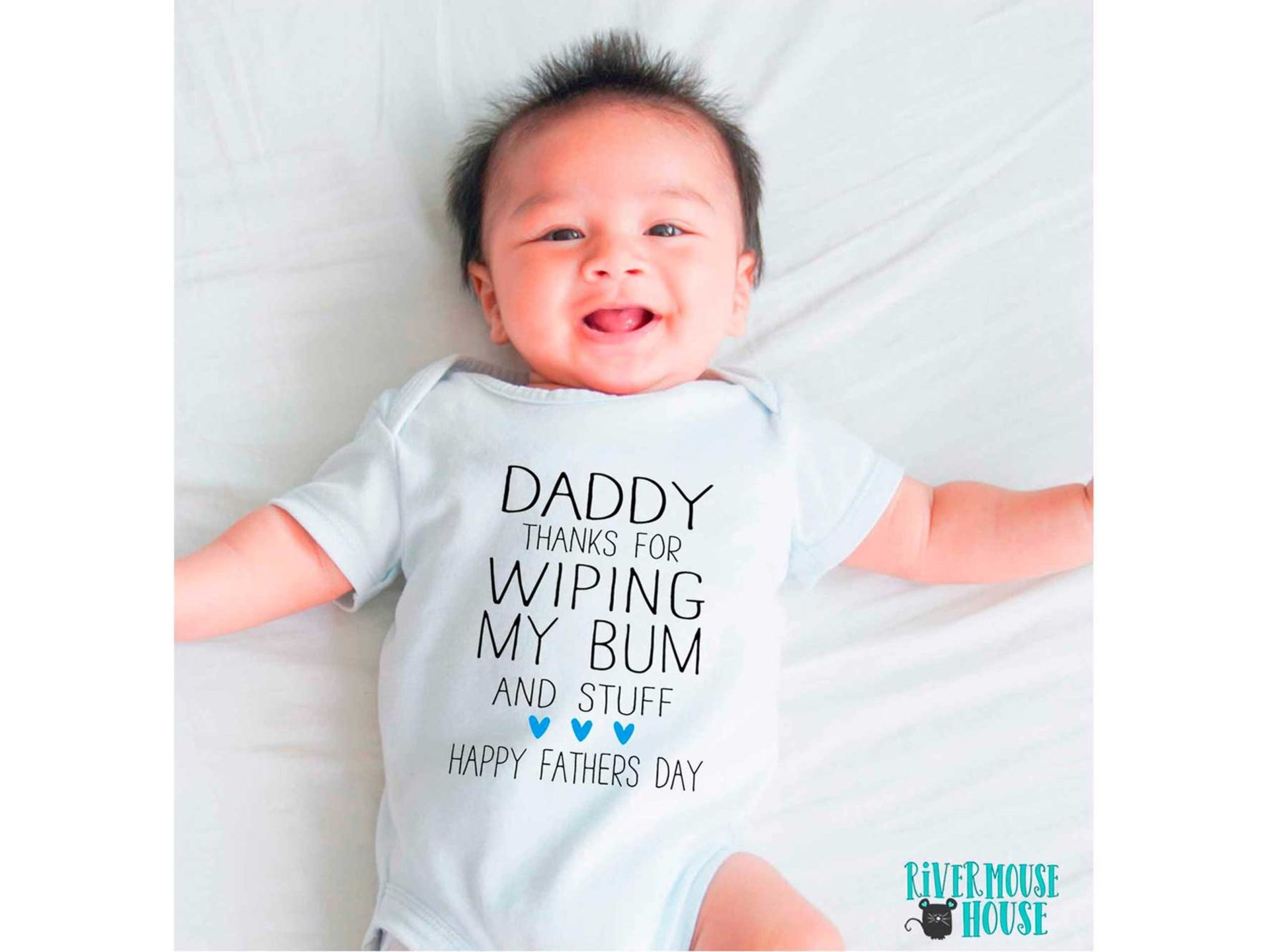 Funny Fathers Day Baby Bodysuit, Daddy Thanks for Wiping my Bum & Stuff