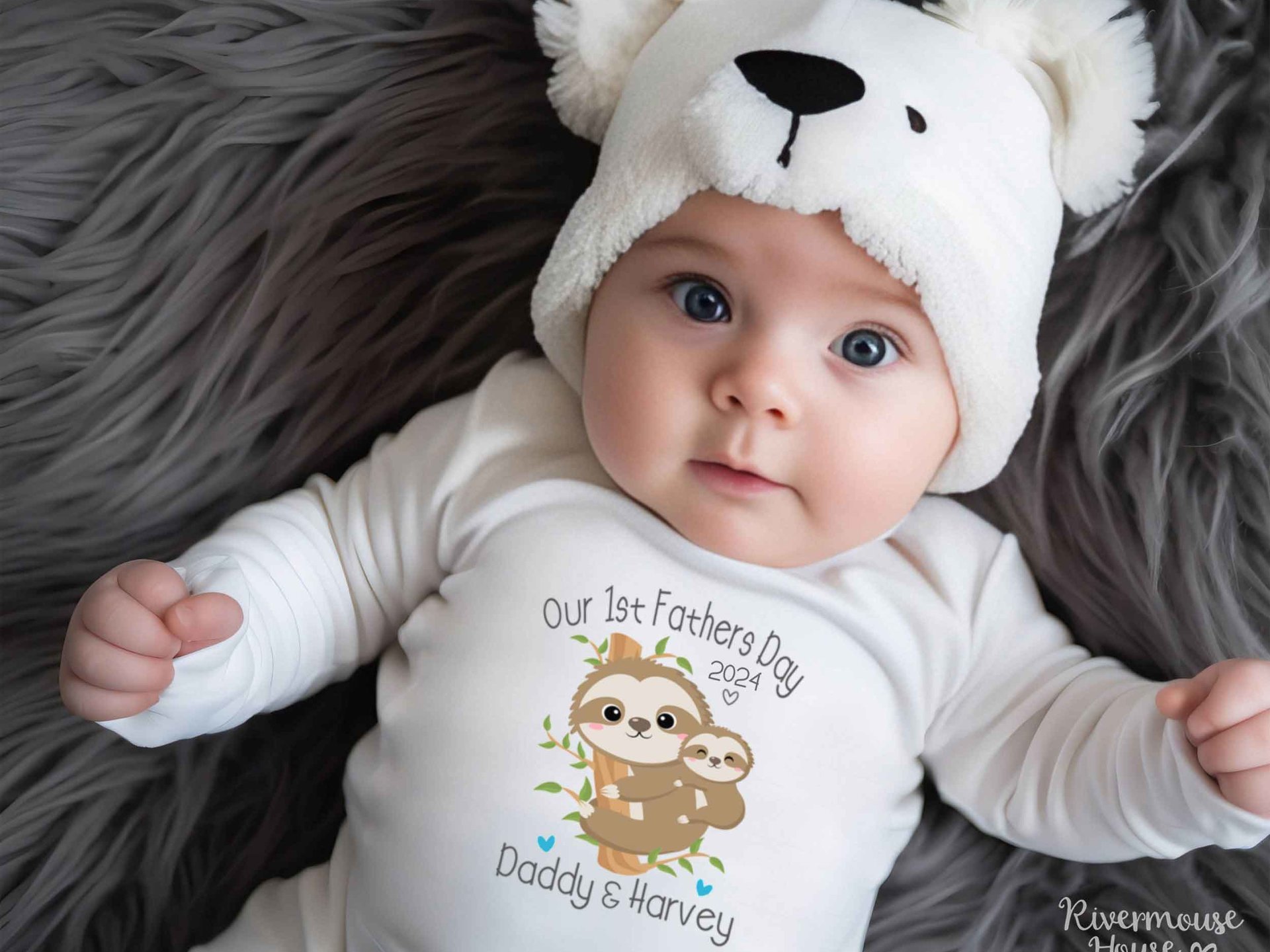 Our First Fathers Day Sloth Baby Bodysuit, 2023 Personalised Gift for Dad