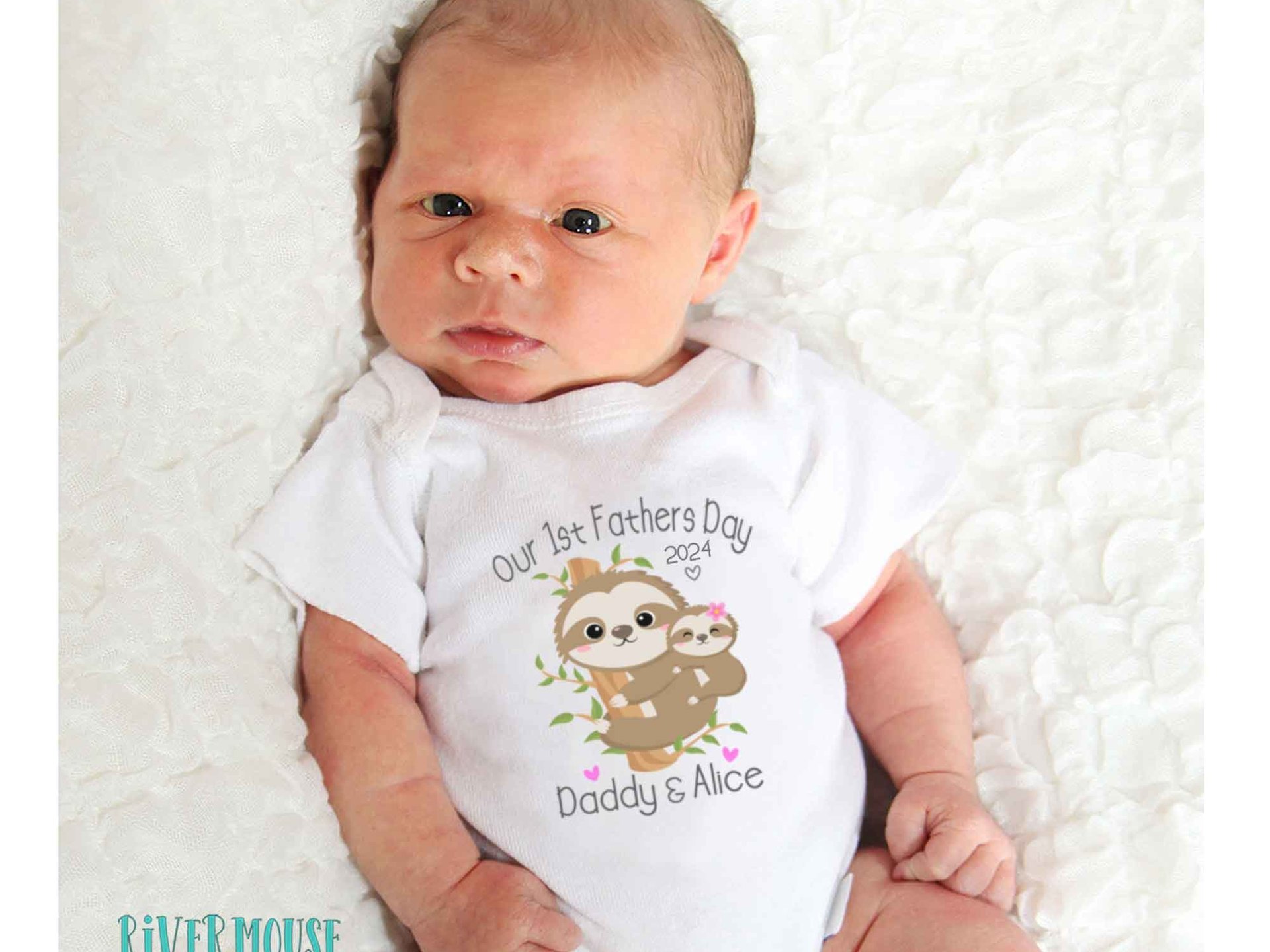 Our First Fathers Day Sloth Baby Bodysuit, 2023 Personalised Gift for Dad