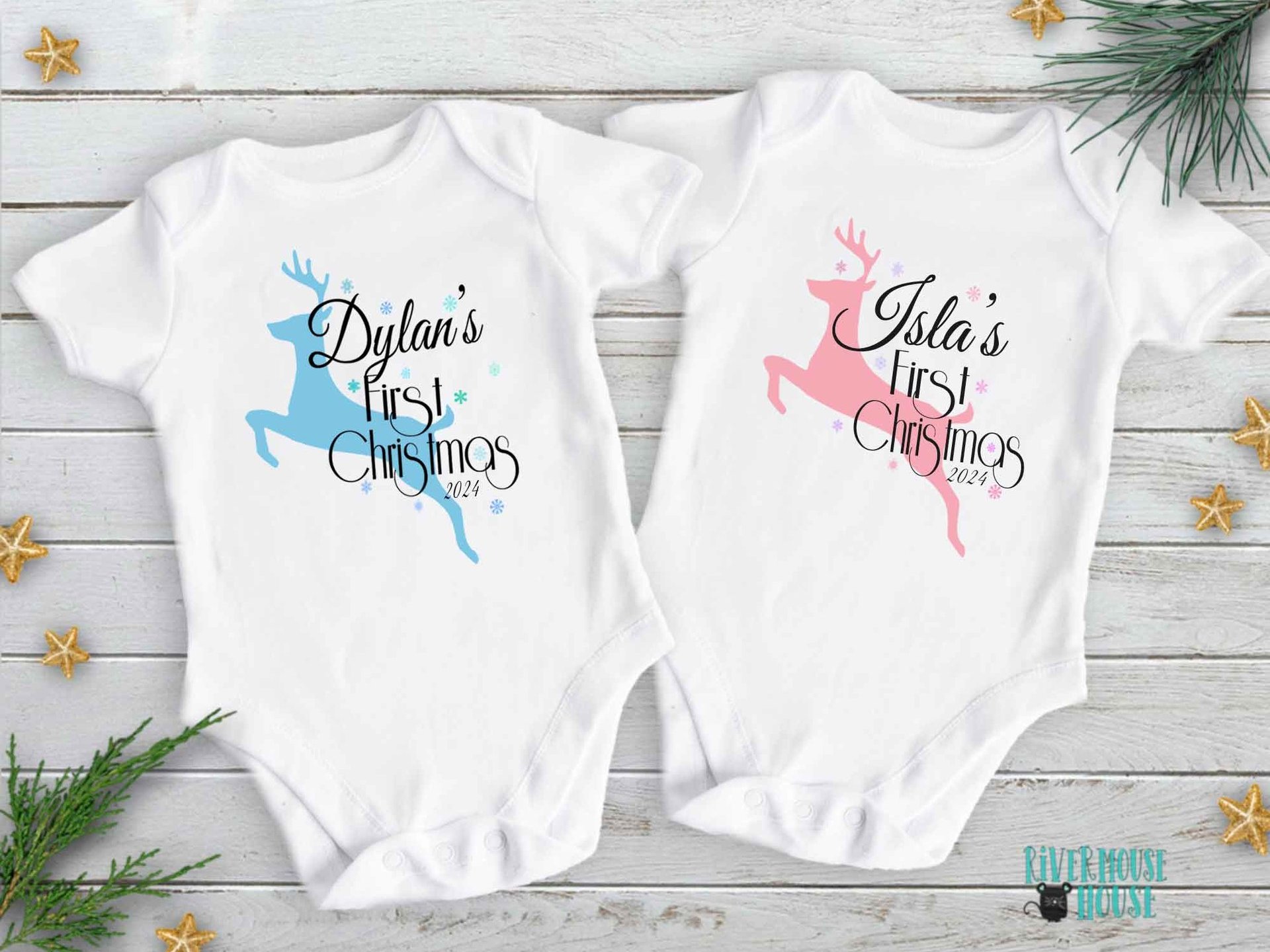 Baby's first Christmas personalised reindeer romper 2024