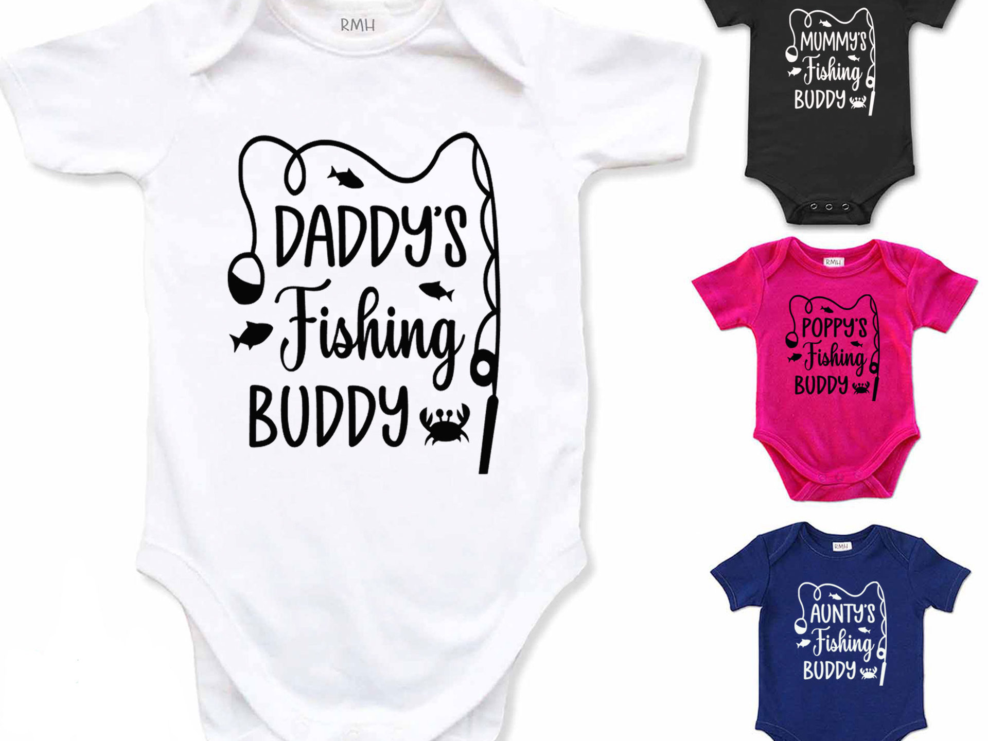 Daddy's fishing buddy baby bodysuit, Custom personalised to suit your family