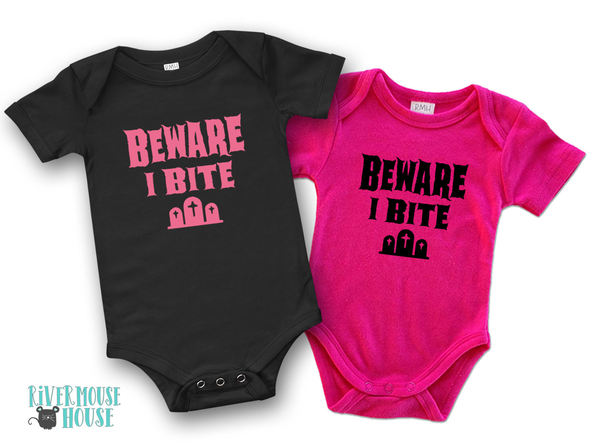 Beware I Bite Funny First Halloween Baby Bodysuit