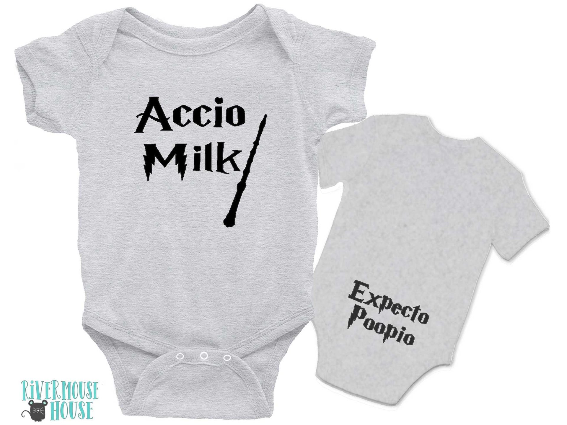 Harry Potter funny baby onesie, Accio Milk with Expecto Poopio butt print
