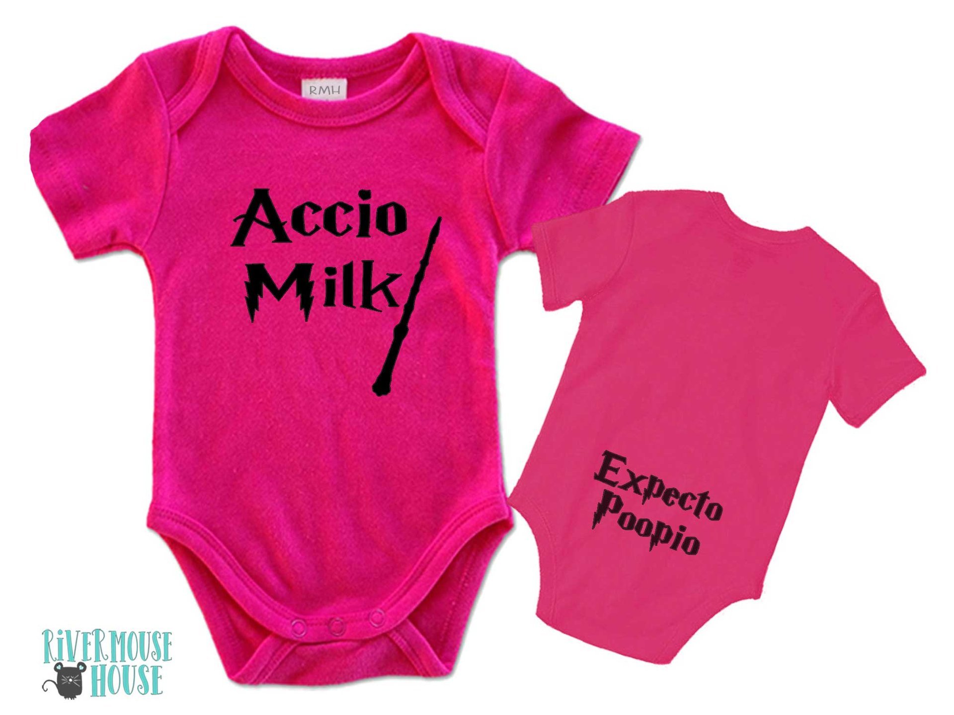 Harry Potter funny baby onesie, Accio Milk with Expecto Poopio butt print