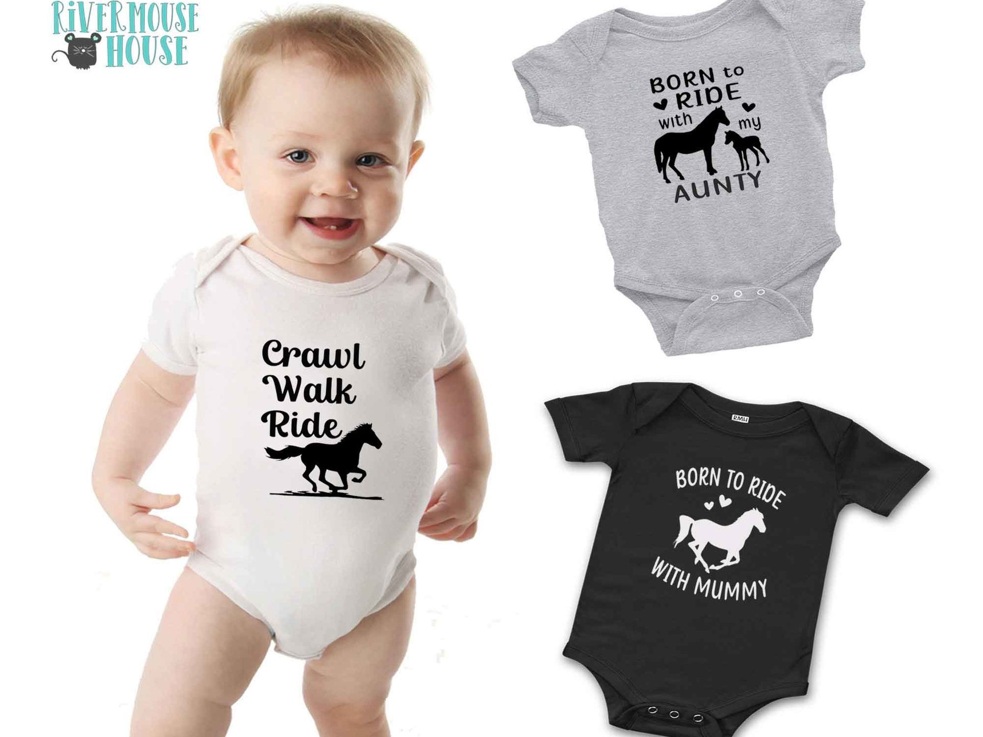 Horse Baby Bodysuit, Crawl Walk Ride Aussie Brumby Lovers Gift