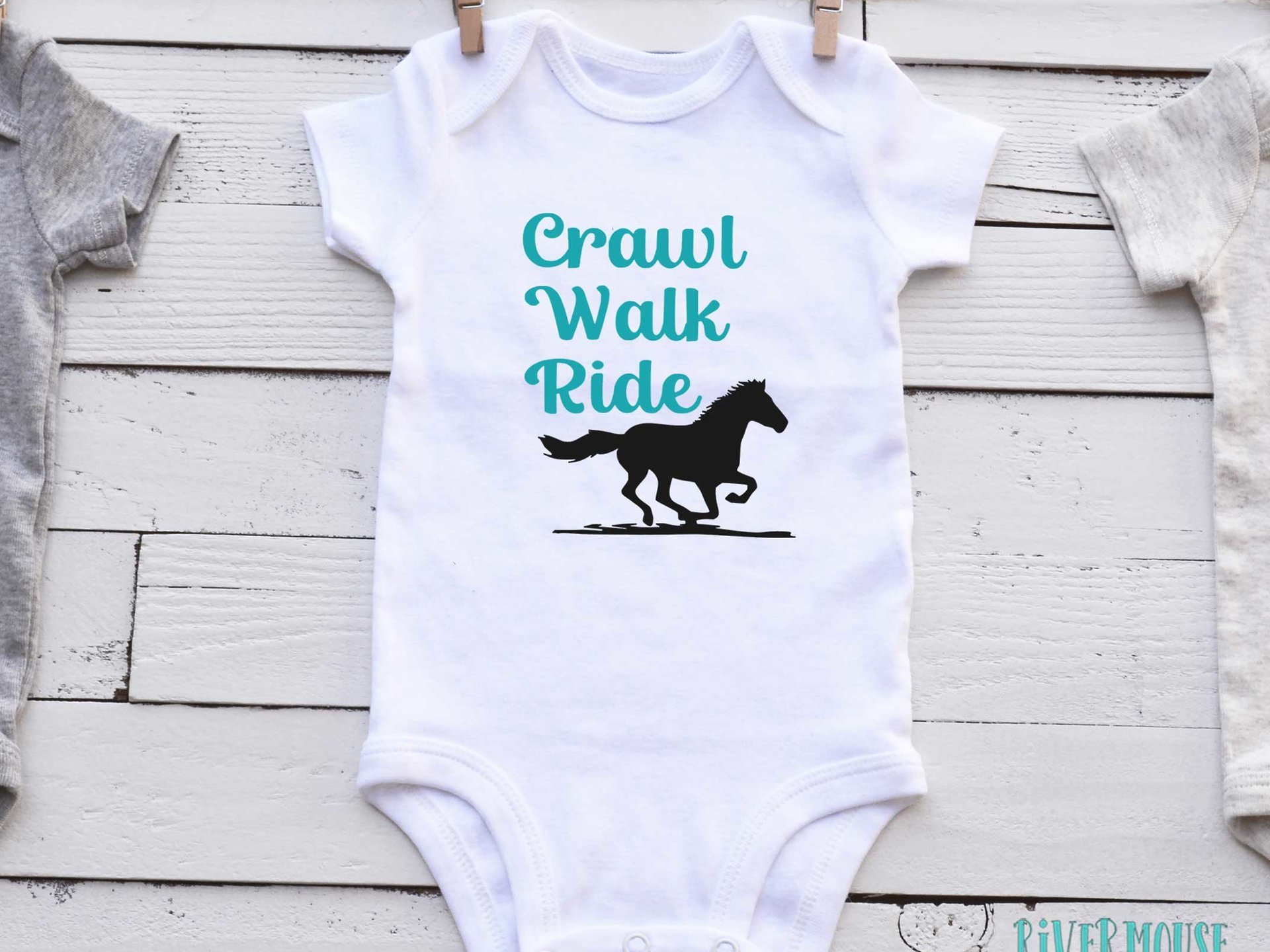 Horse Baby Bodysuit, Crawl Walk Ride Aussie Brumby Lovers Gift