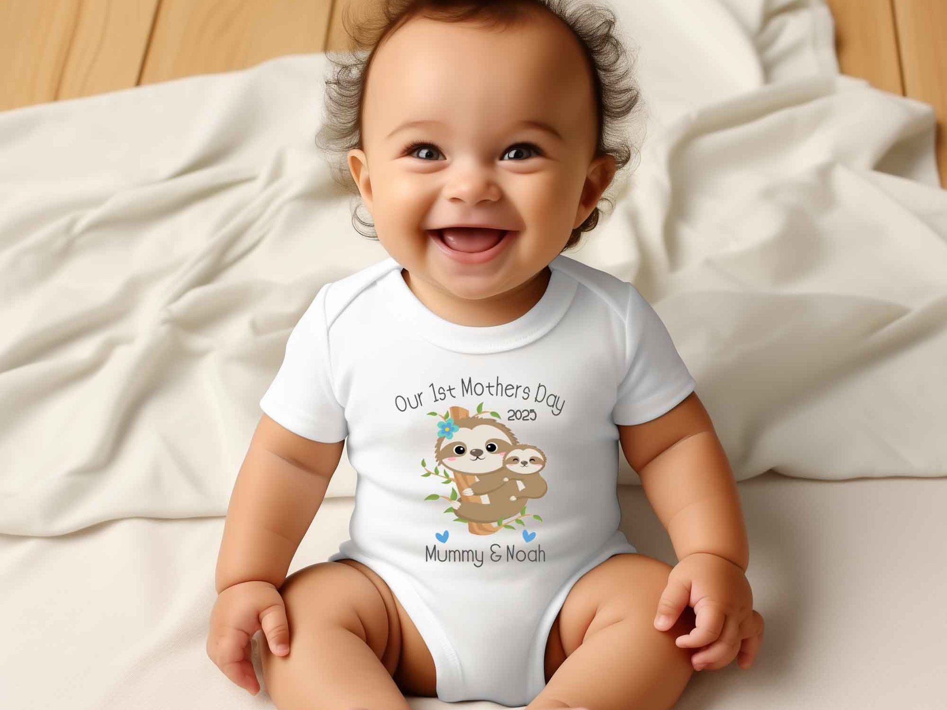 First Mothers Day Sloth Personalised Baby Bodysuit, Mummy & Baby Gift