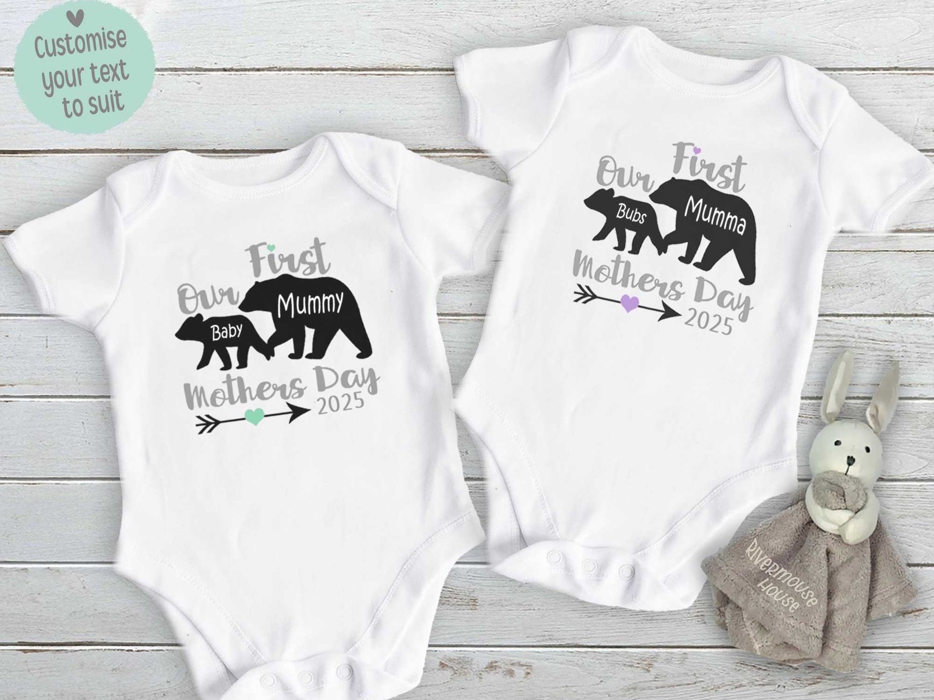 Our first mothers day Mama & baby bear 2025 personalised bodysuit, Custom gift for Mummy