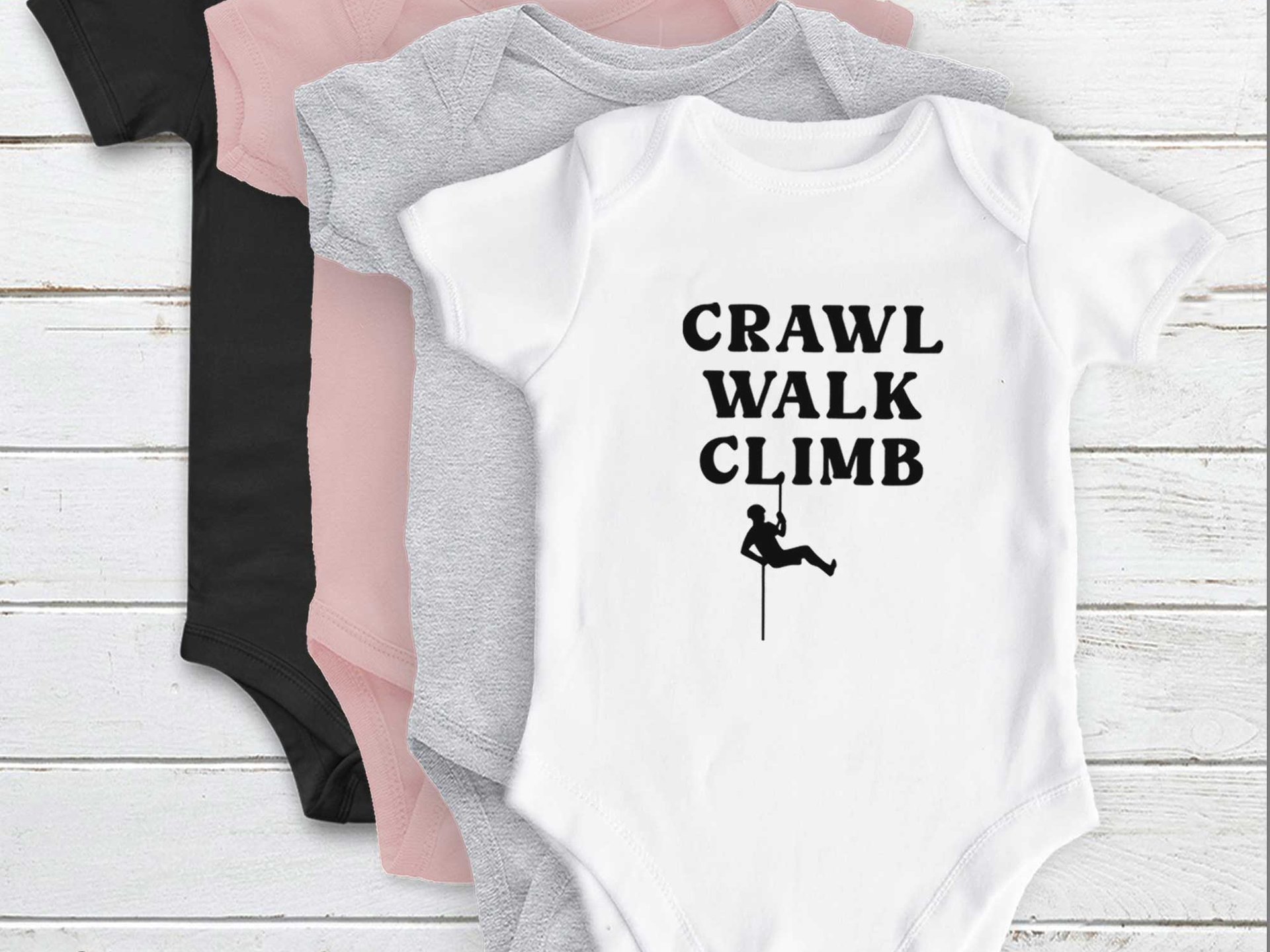 Crawl Walk Climb baby bodysuit, Custom rock climbing romper