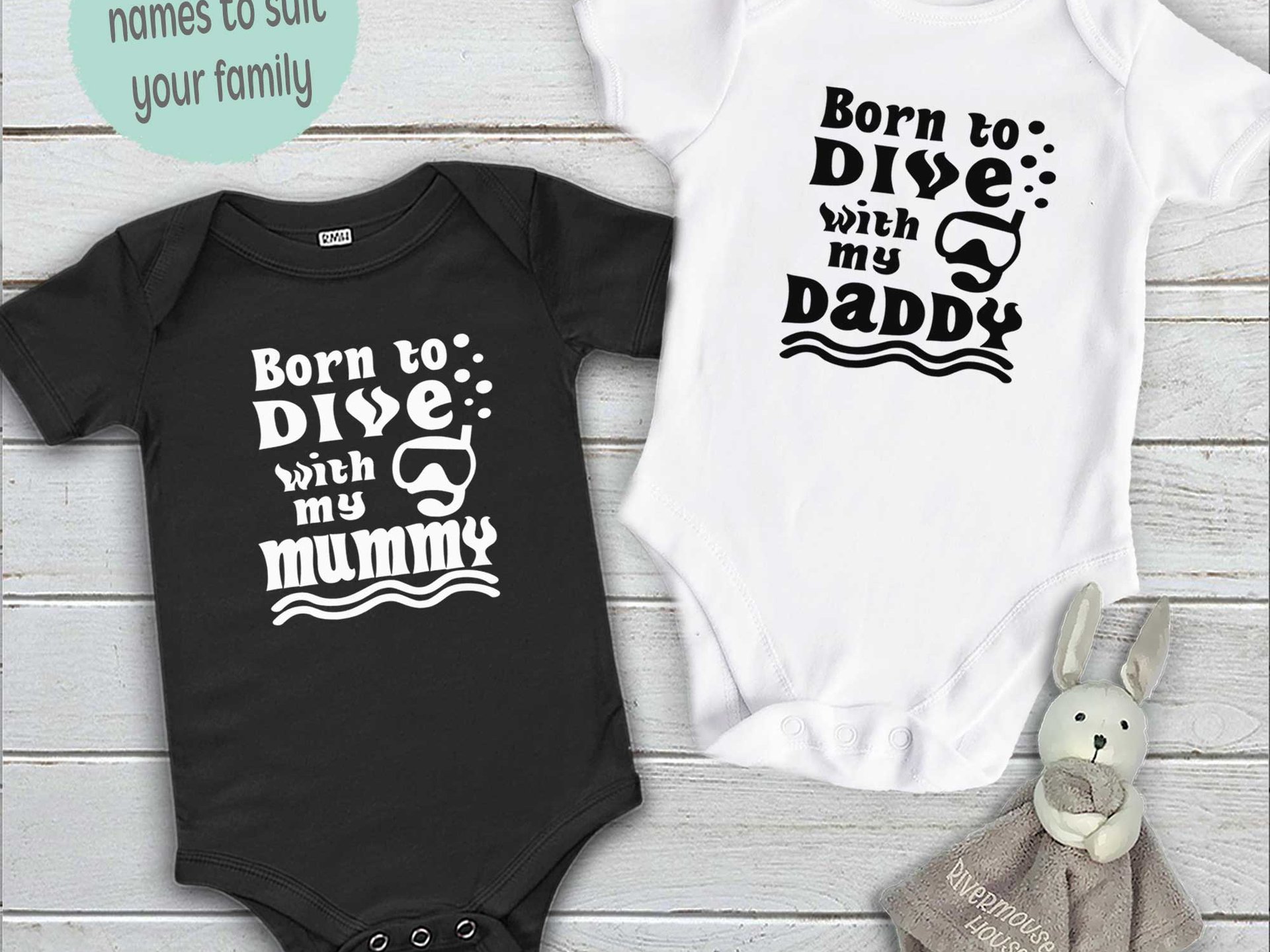 Personalised Scuba Dive Baby Bodysuit, Born to Dive Romper