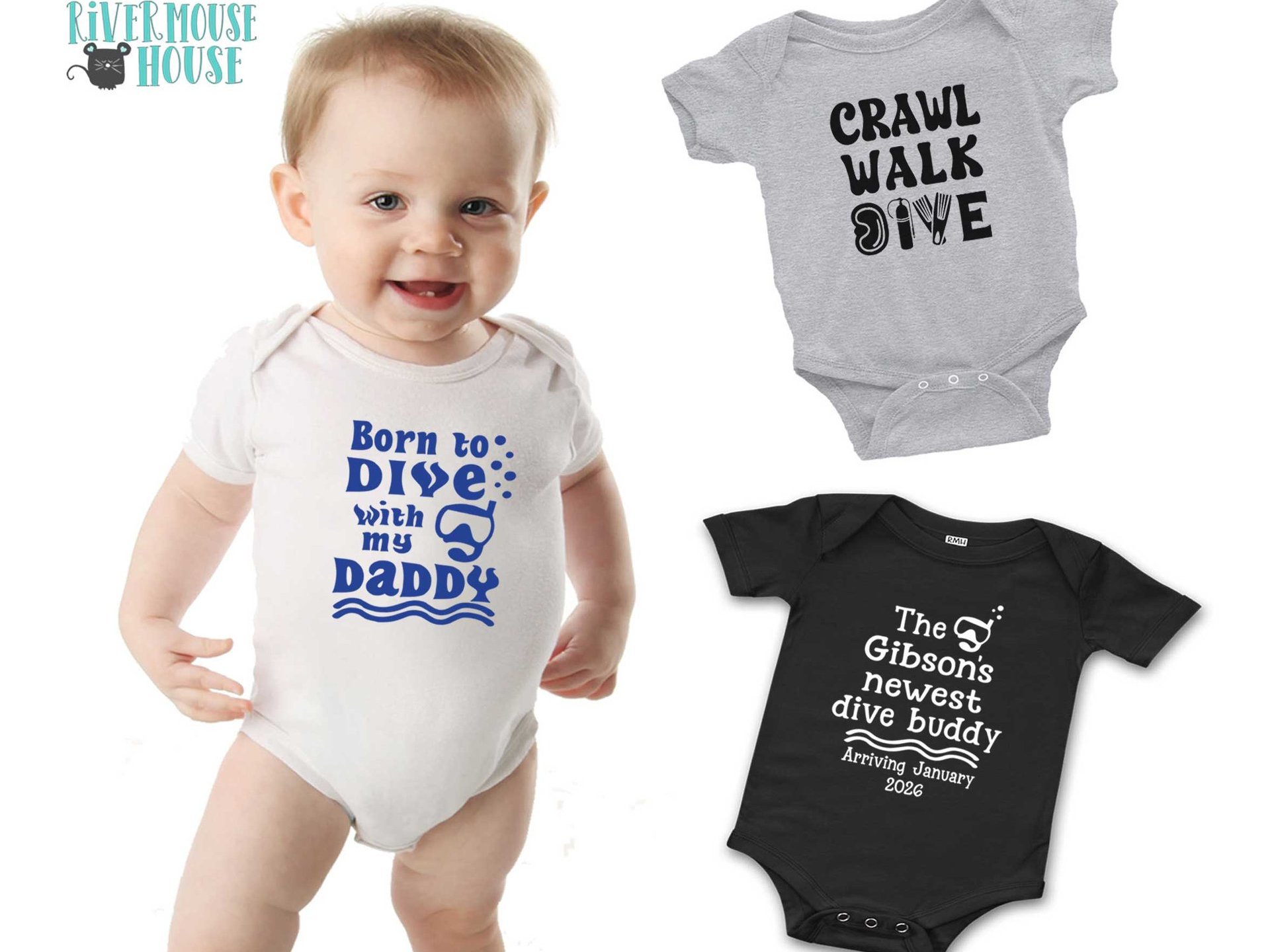Personalised Scuba Dive Baby Bodysuit, Born to Dive Romper