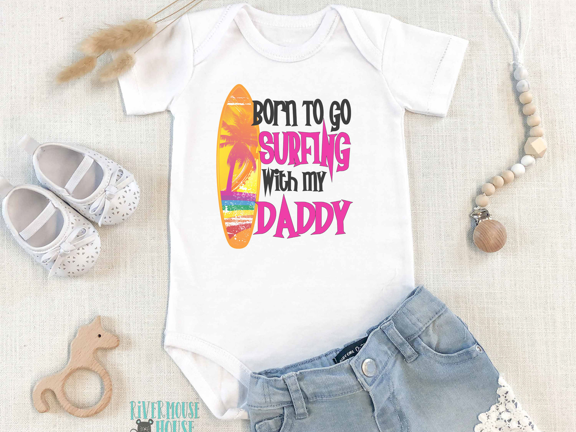 Born to go Surfing with my Daddy, Aussie Beach Baby Bodysuit