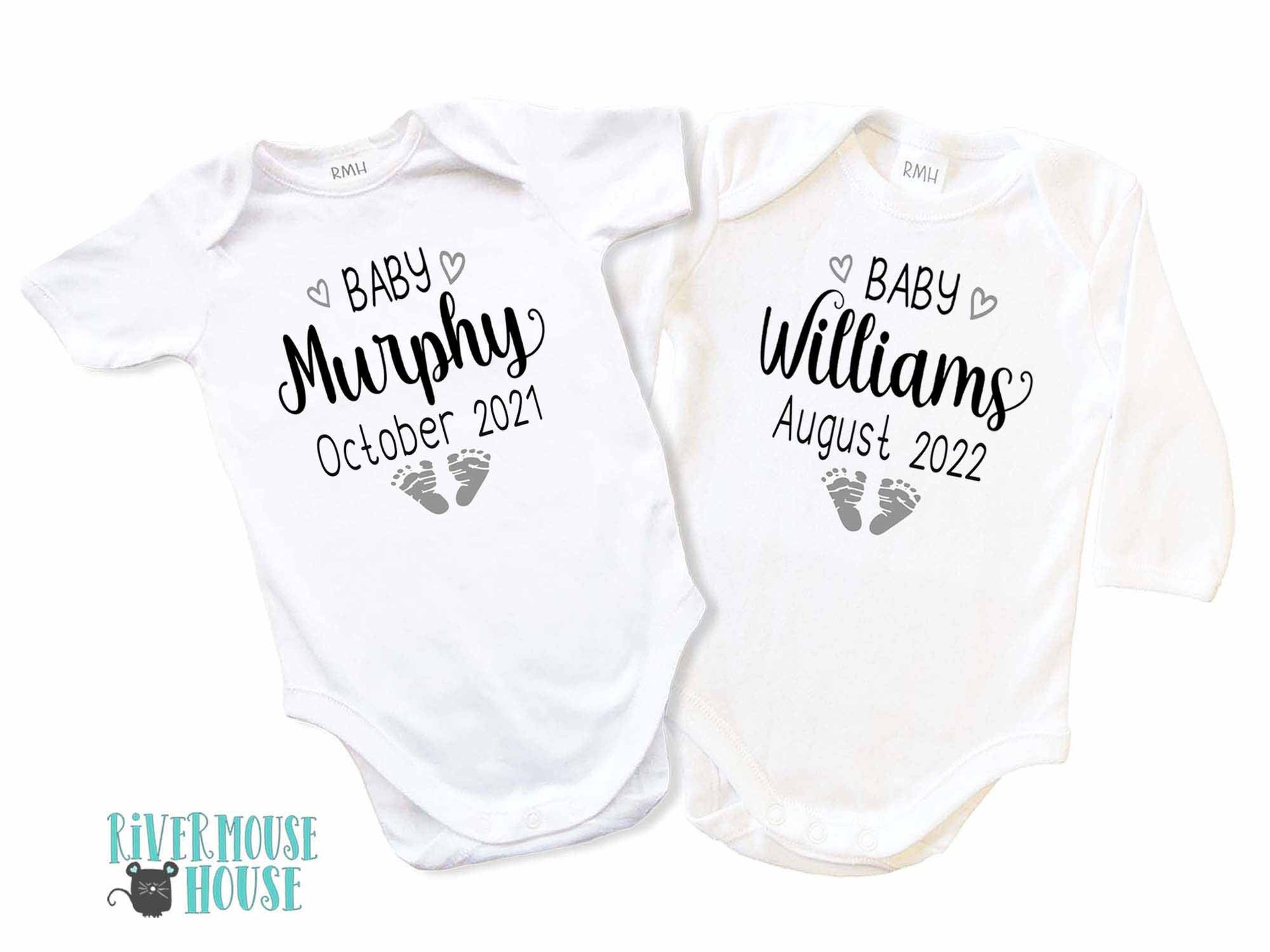 Baby Pregnancy Announcement Bodysuit, Personalised Footprints Design