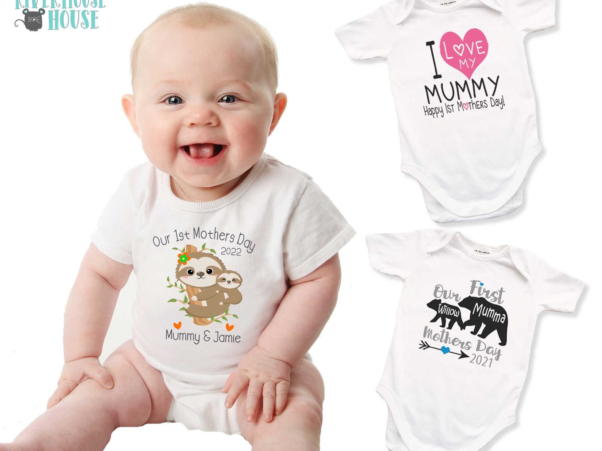First Mothers Day Sloth Personalised Baby Bodysuit, Mummy & Baby Gift