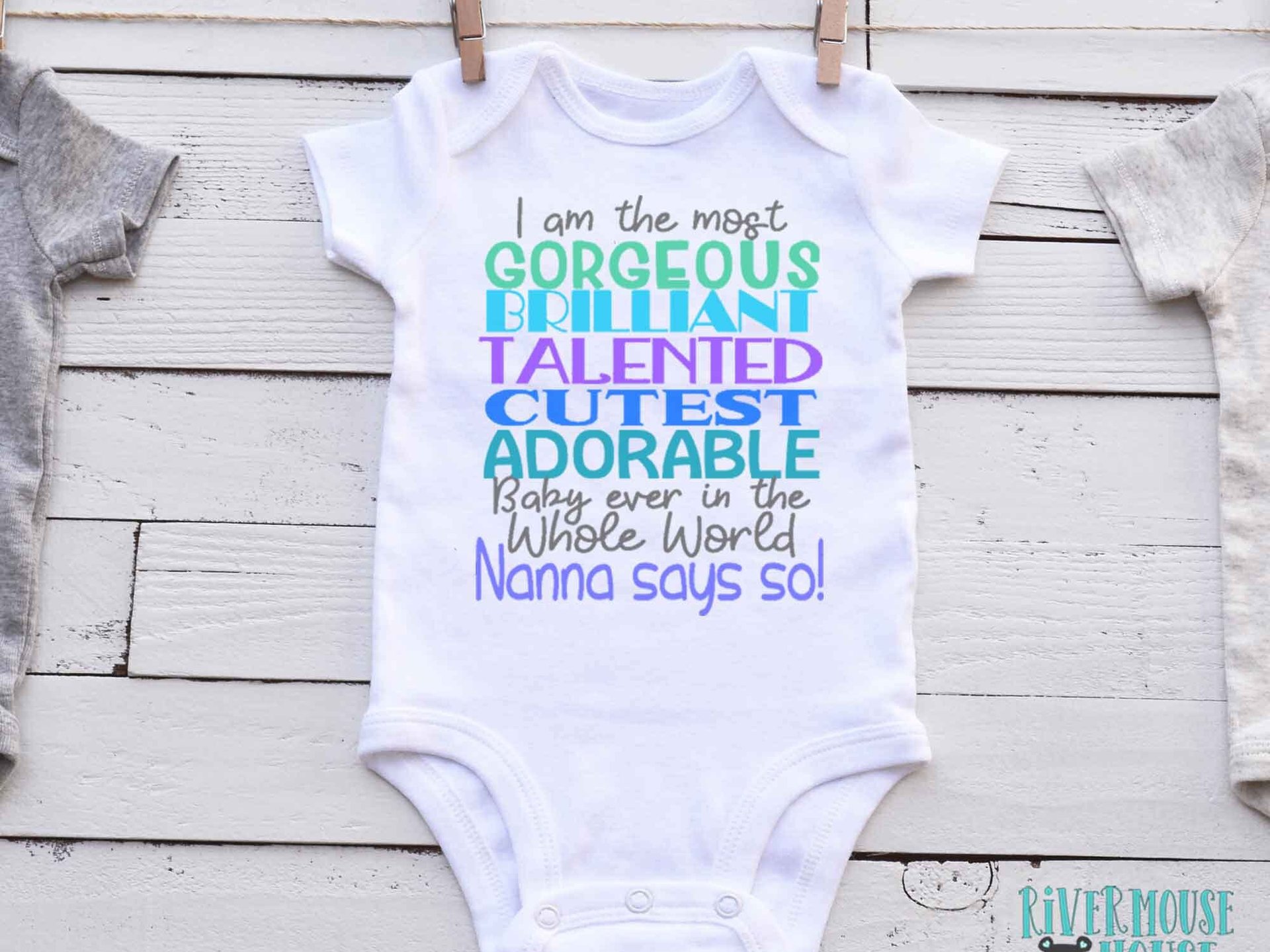 Nanna Says So Funny Baby Bodysuit with customisable name for Grandparents, Aunts, Uncles, family & friends