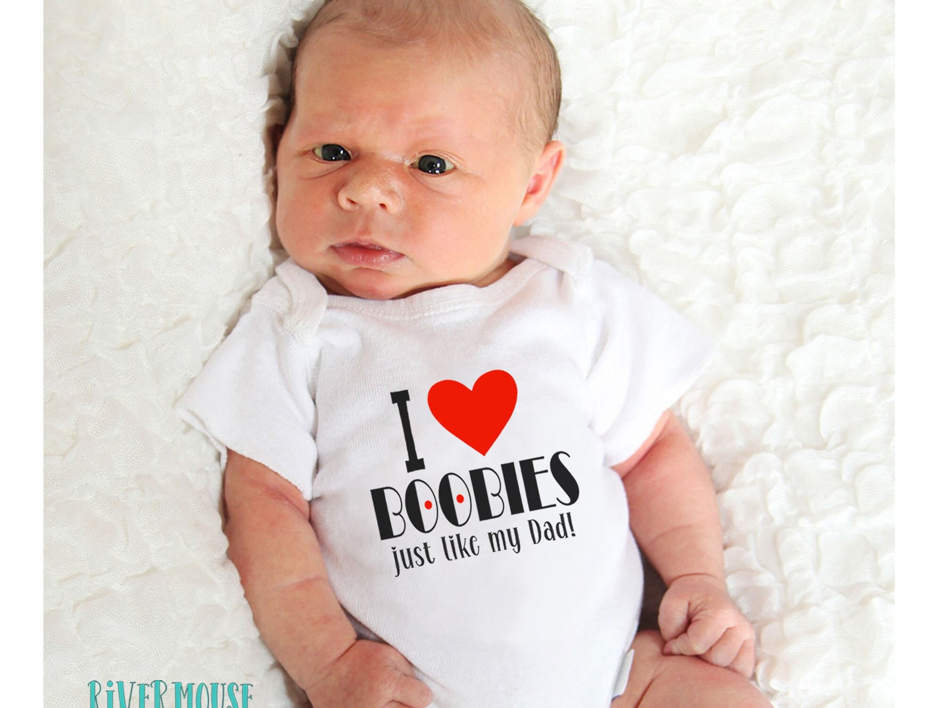 I Love Boobies Just Like my Dad Funny Baby Bodysuit