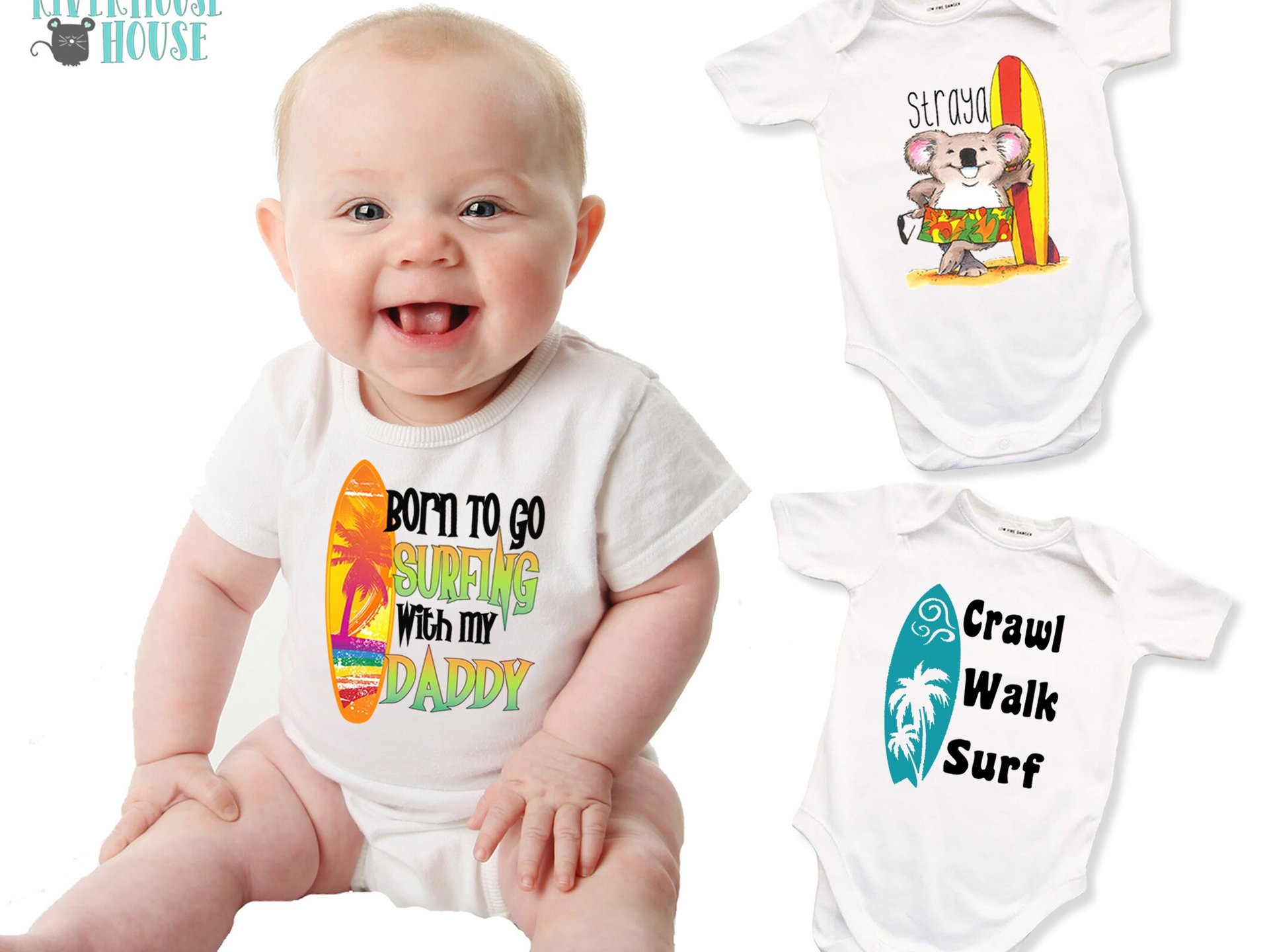 Born to go Surfing with my Daddy, Aussie Beach Baby Bodysuit
