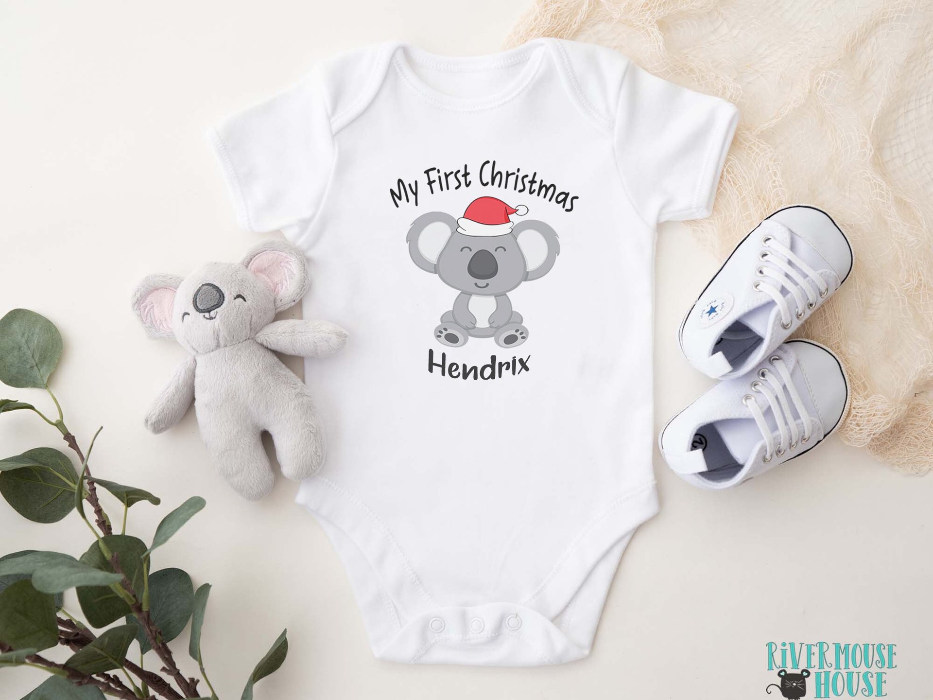Christmas Koala Personalised Baby Bodysuit, My First Christmas Little Aussie Romper