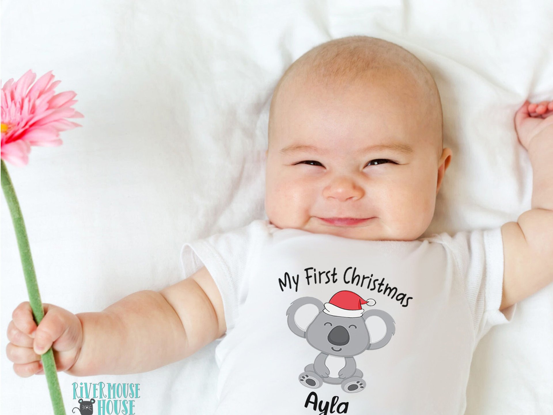 Christmas Koala Personalised Baby Bodysuit, My First Christmas Little Aussie Romper