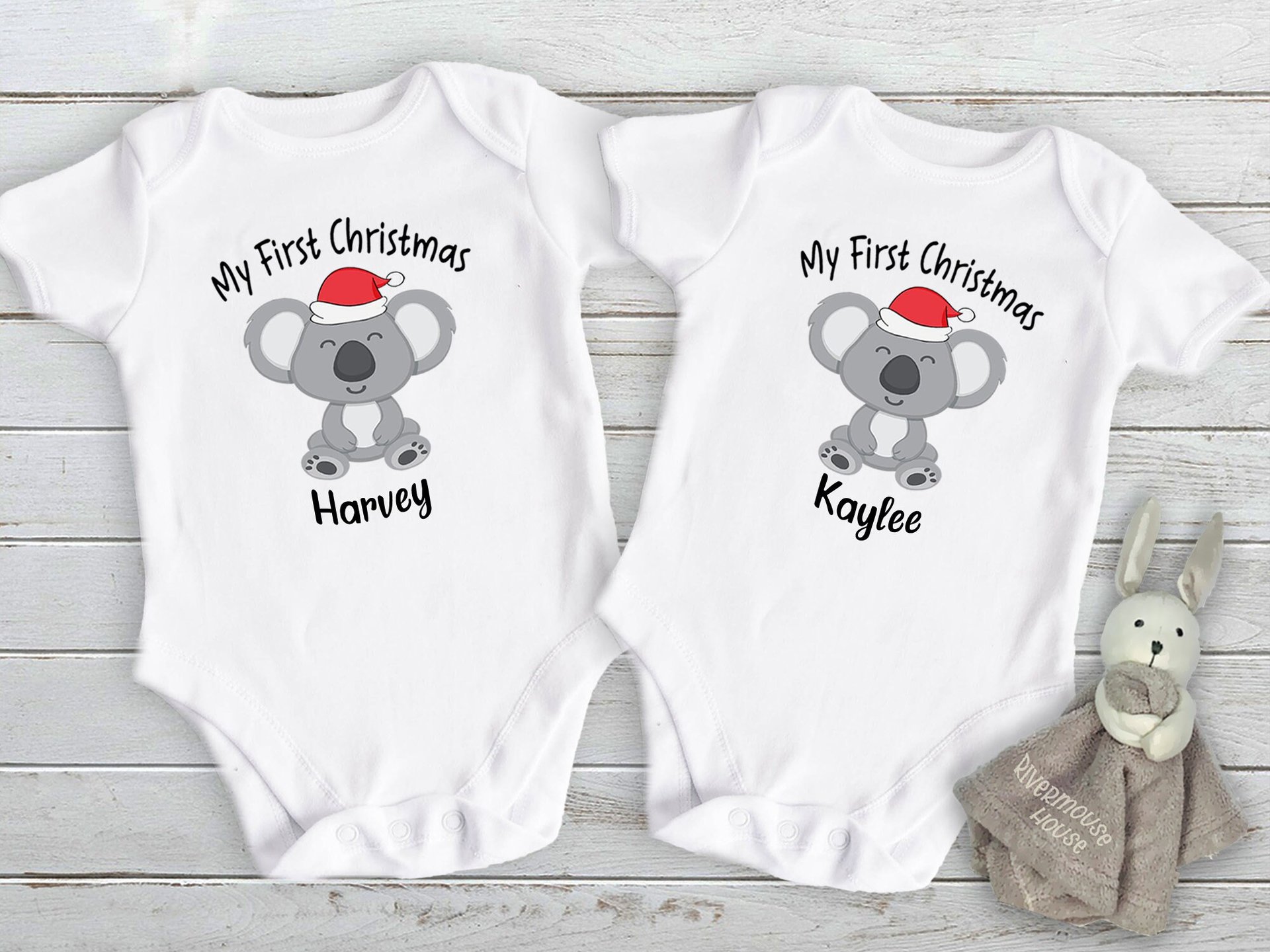 Christmas Koala Personalised Baby Bodysuit, My First Christmas Little Aussie Romper