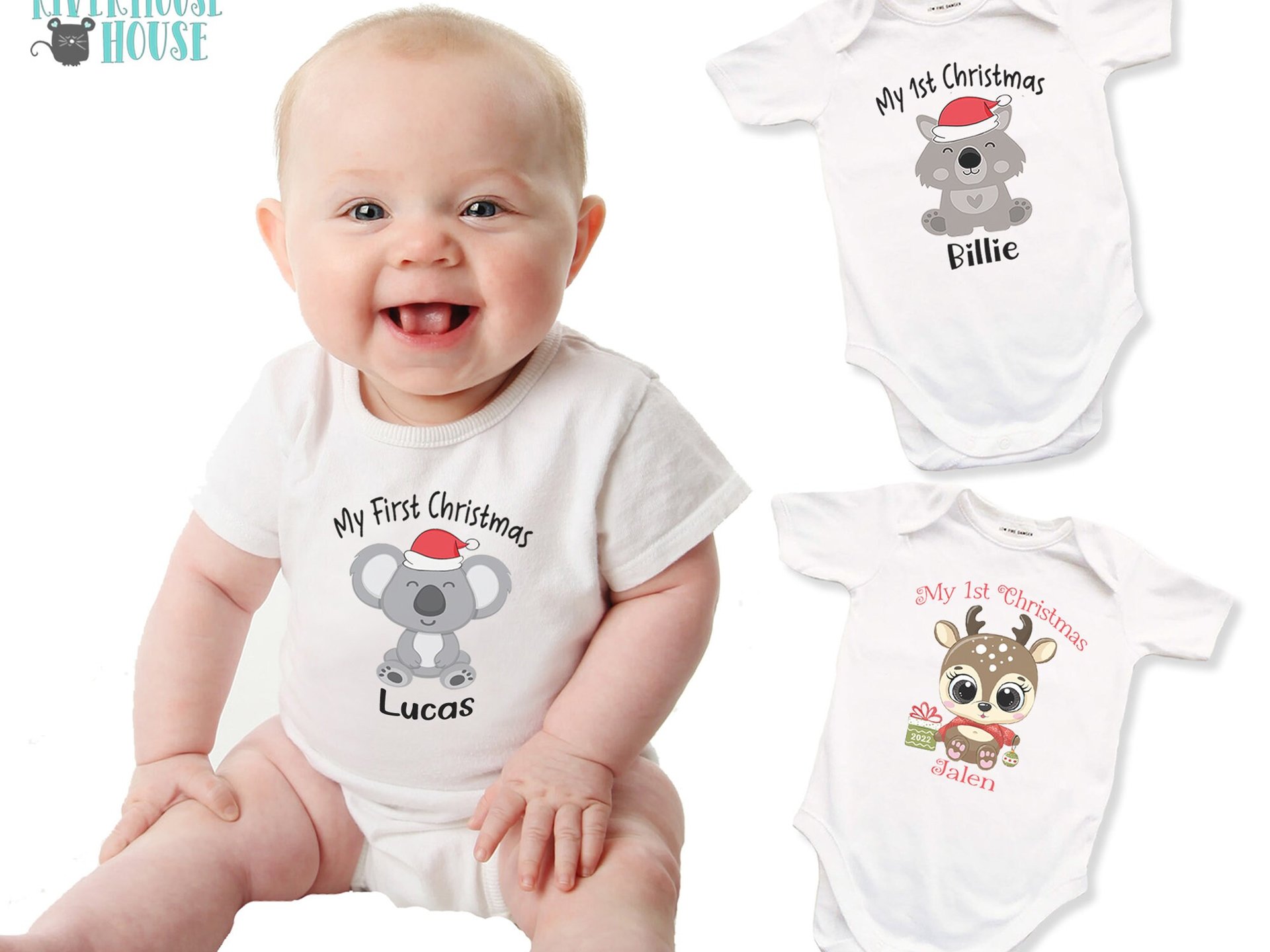 Christmas Koala Personalised Baby Bodysuit, My First Christmas Little Aussie Romper