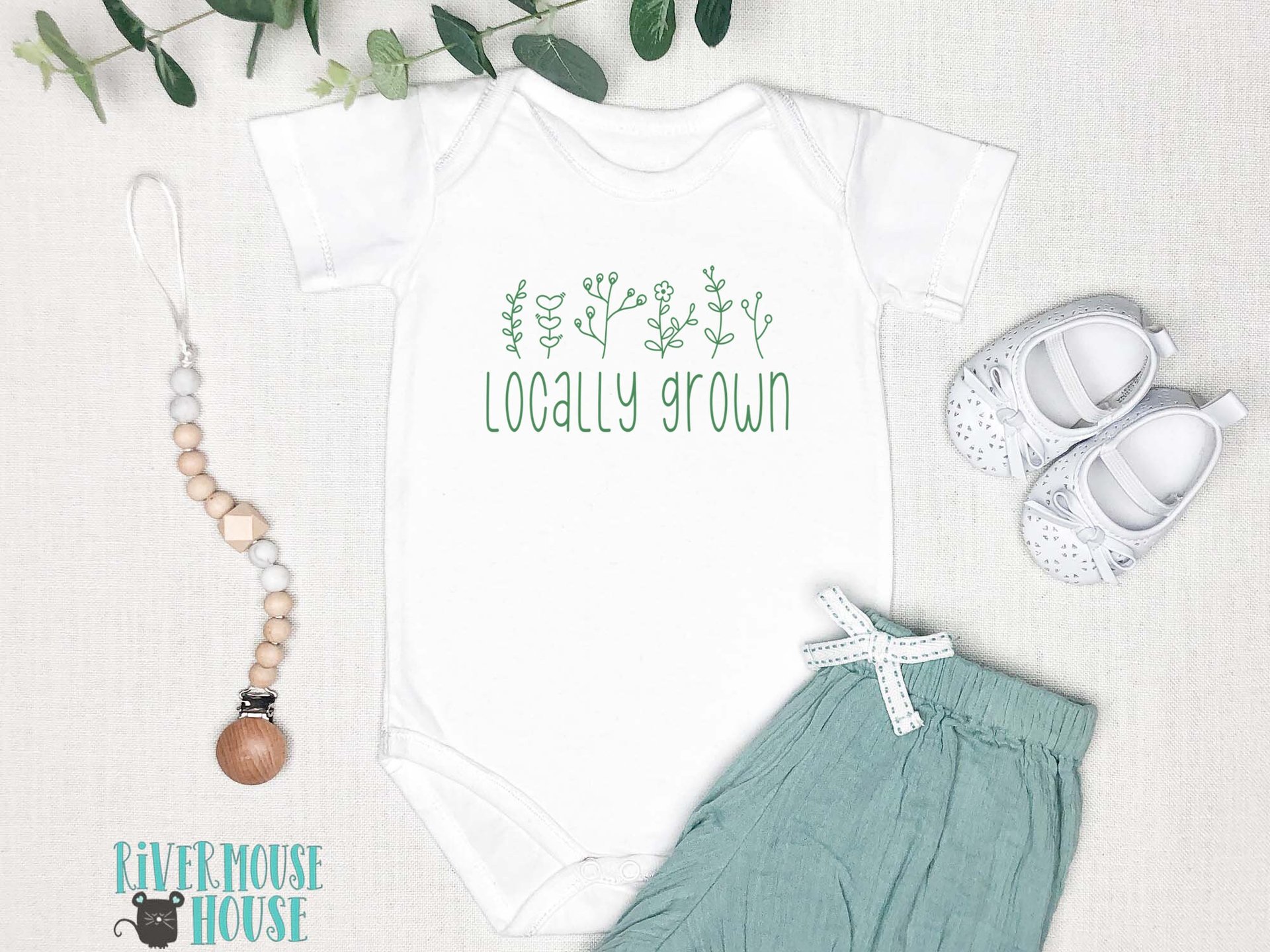 Locally Grown Aussie Baby Bodysuit, Modern Minimalist Style Wildflower Design