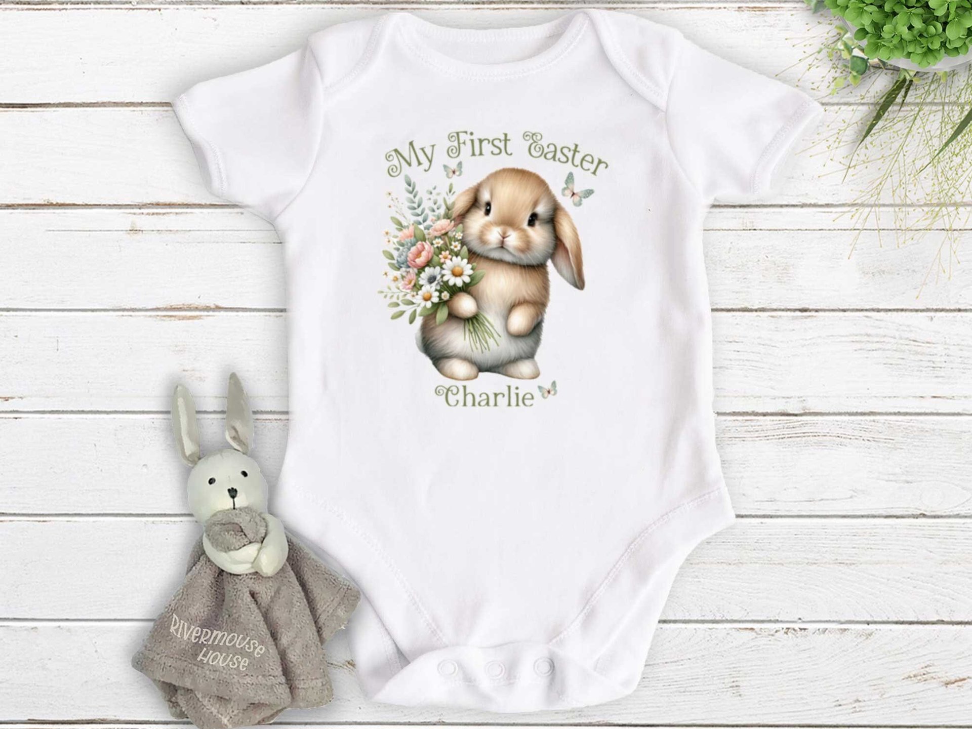 My first Easter bunny baby bodysuit, Personalised name little rabbit romper