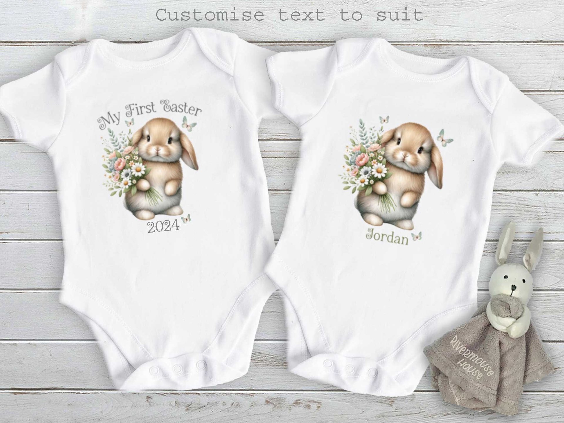 My first Easter bunny baby bodysuit, Personalised name little rabbit romper
