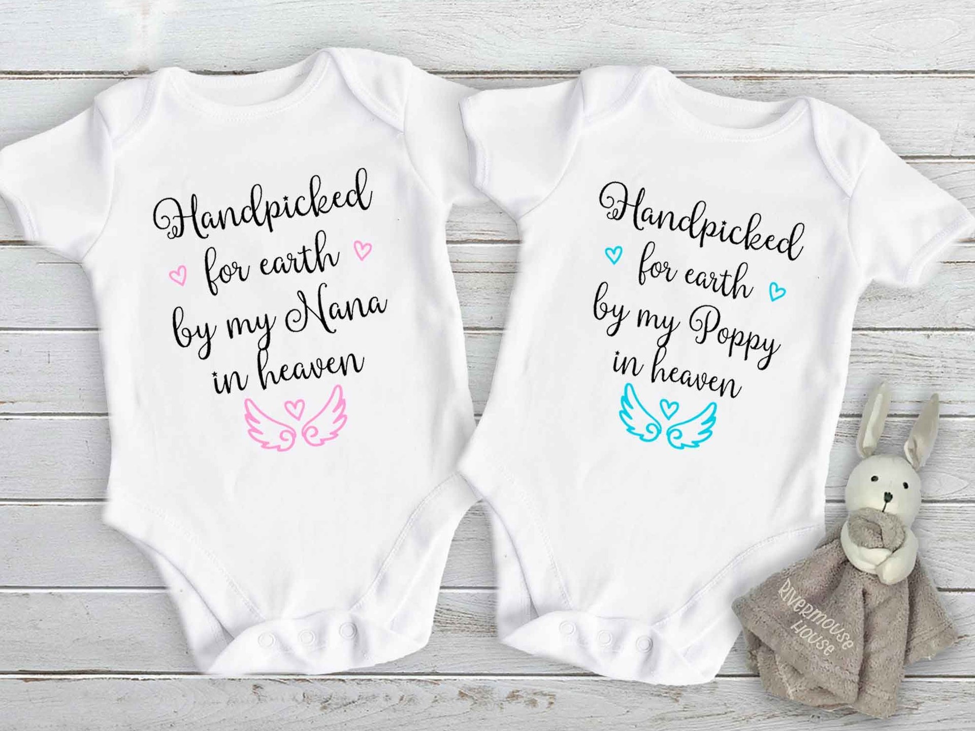 Handpicked for Earth baby bodysuit, Personalised family memorial angel wings onesie
