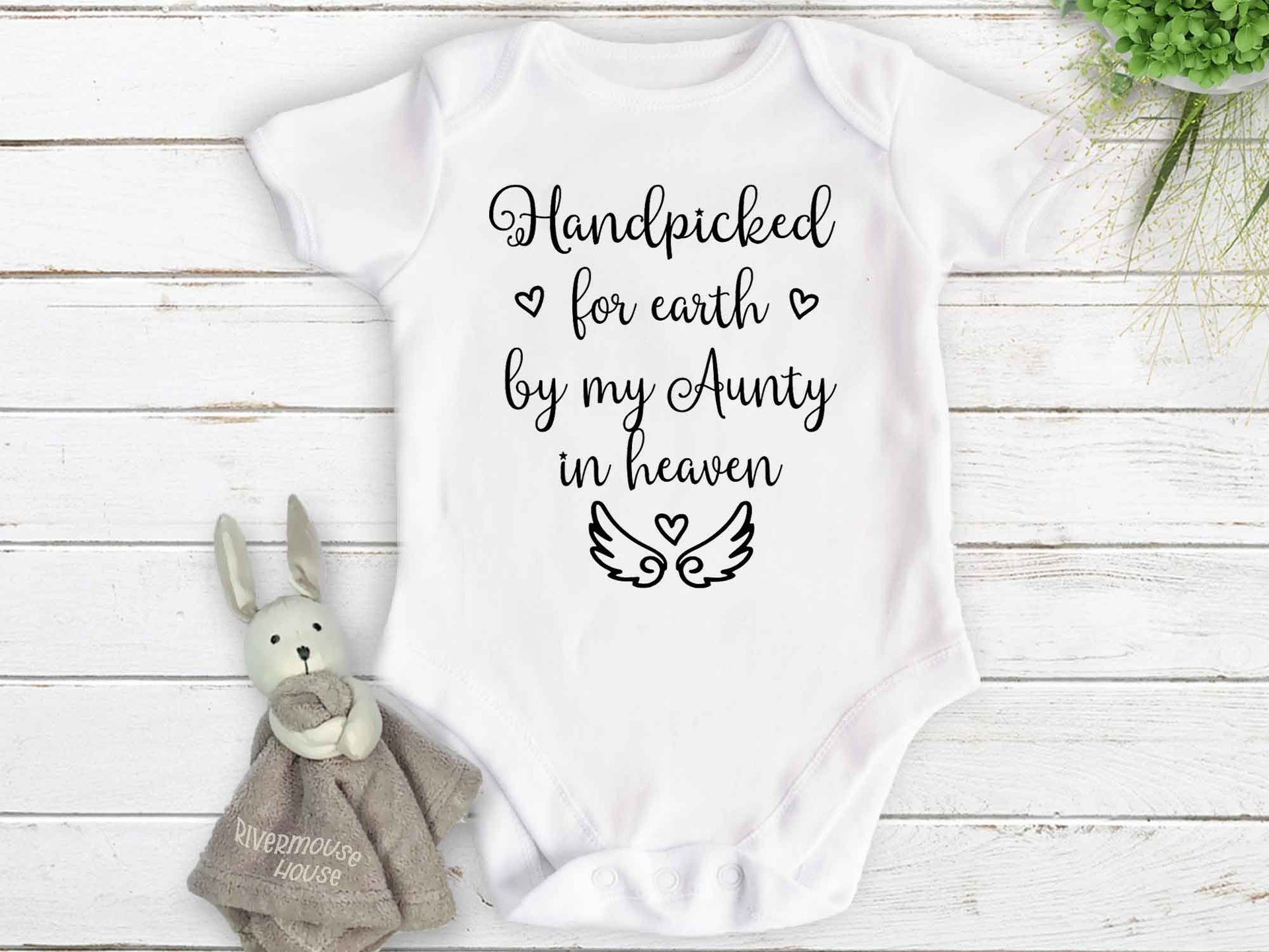 Handpicked for Earth baby bodysuit, Personalised family memorial angel wings onesie