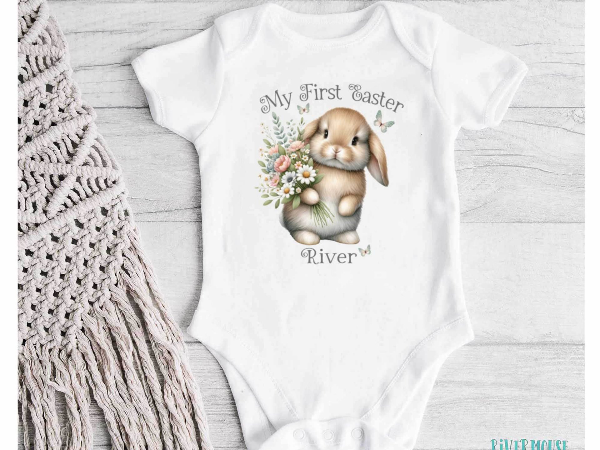 My first Easter bunny baby bodysuit, Personalised name little rabbit romper