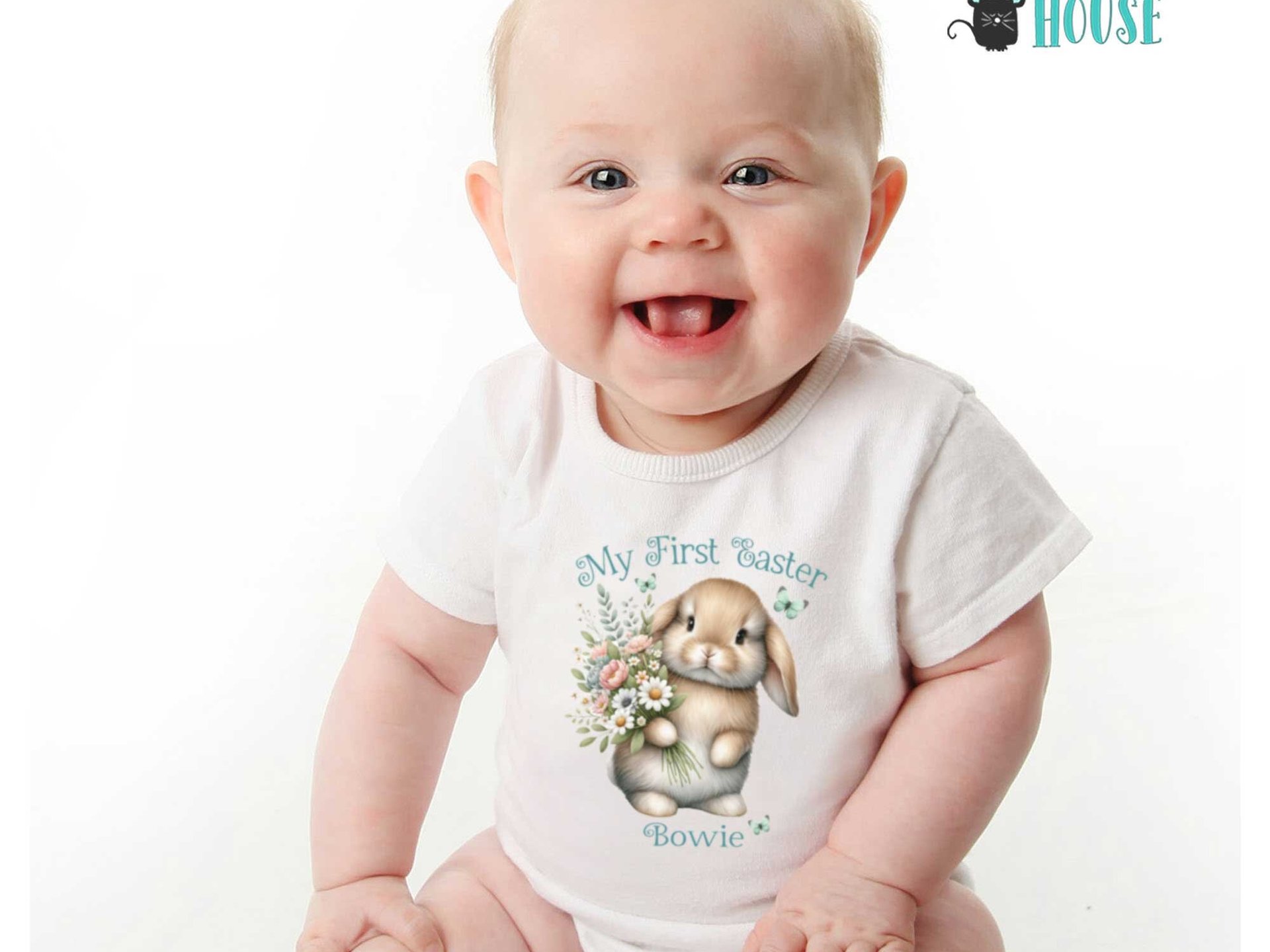 My first Easter bunny baby bodysuit, Personalised name little rabbit romper
