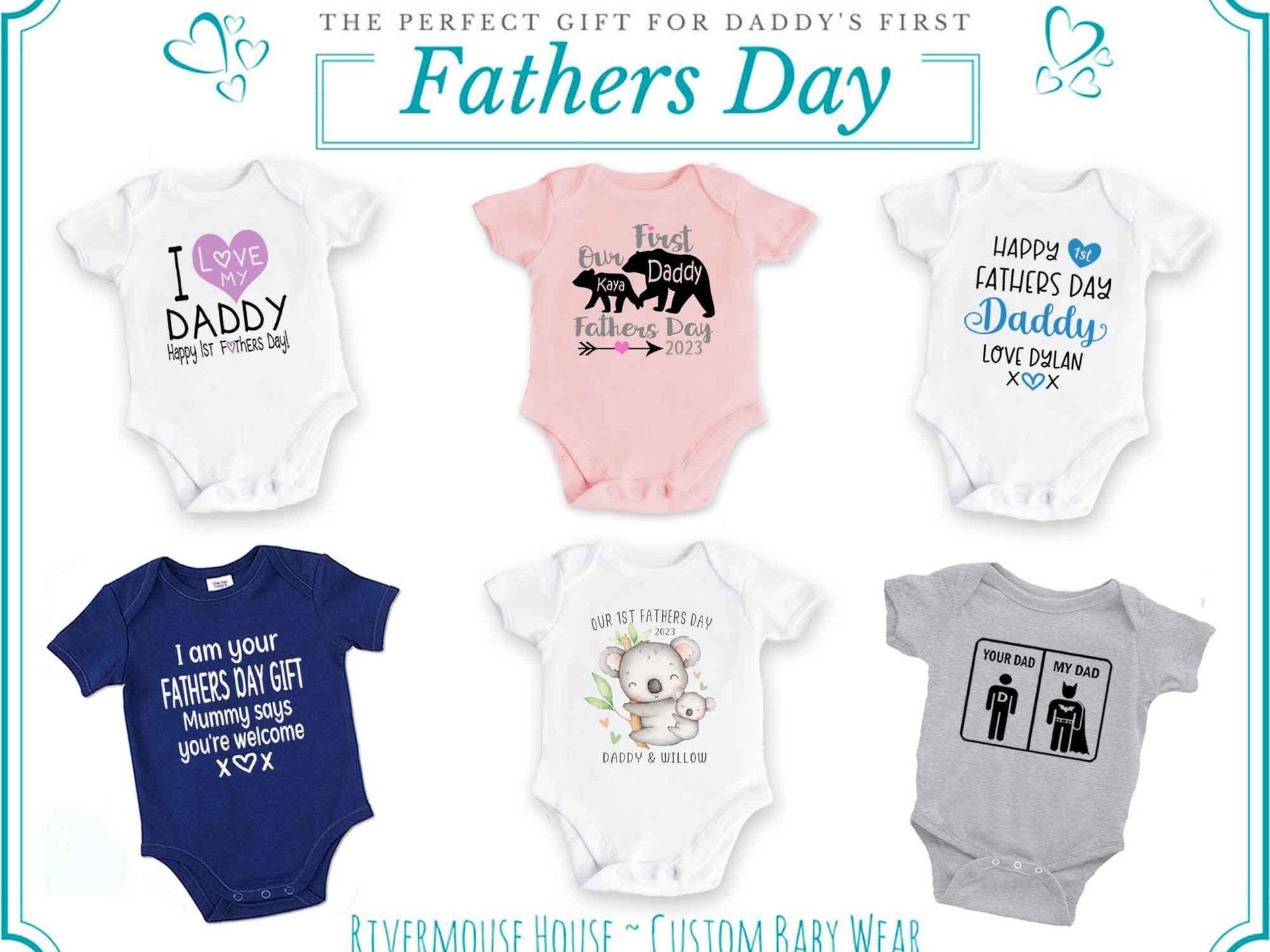 Mummy + me love you Daddy baby bodysuit, First Fathers day gift for Dad, Australian sizes newborn to toddler custom kids romper