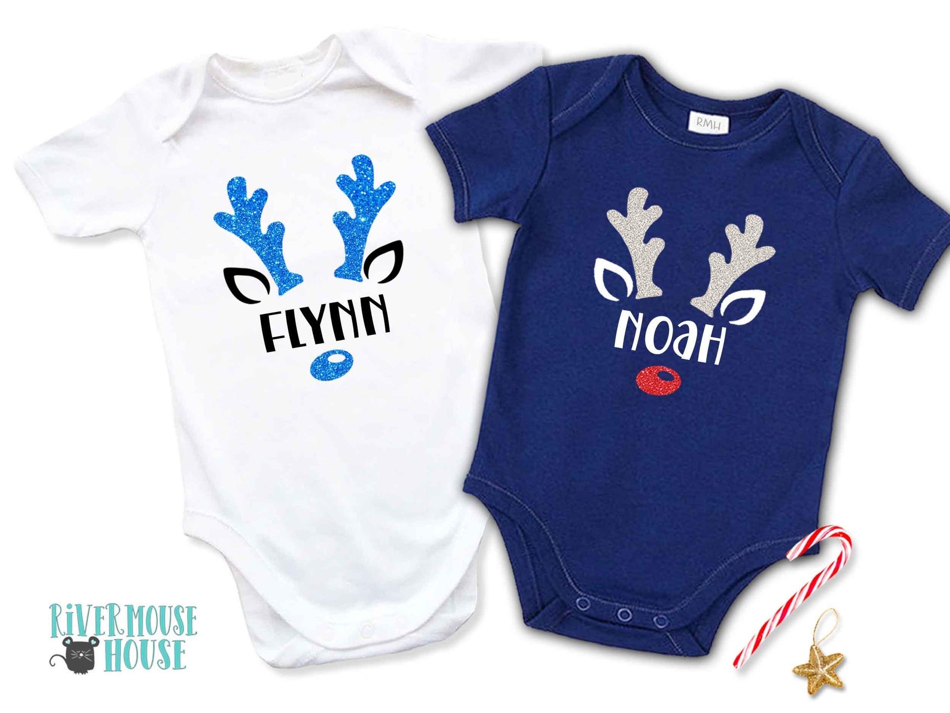 Personalised Christmas baby rudolf reindeer romper first Xmas gift