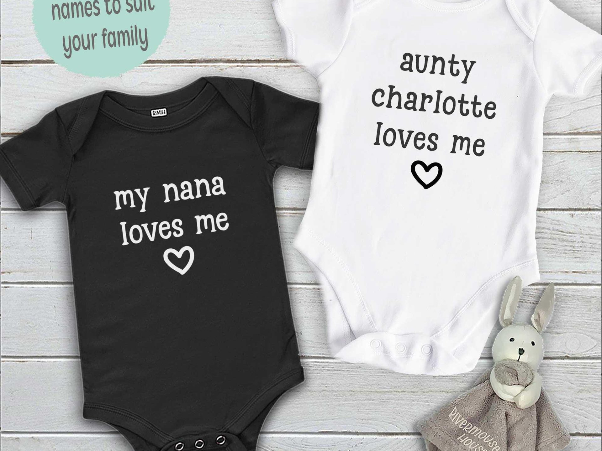 Personalised baby love bodysuit, My aunty, uncle, grandparents love me, Customise name to suit your family
