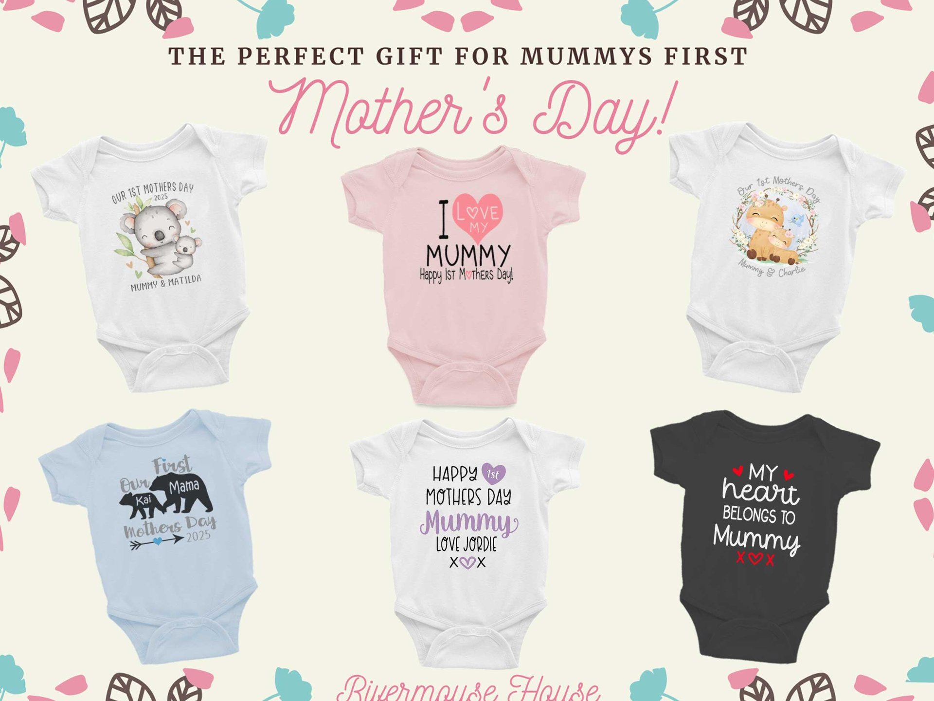 First Mothers Day Mummy & baby elephants personalised onesie