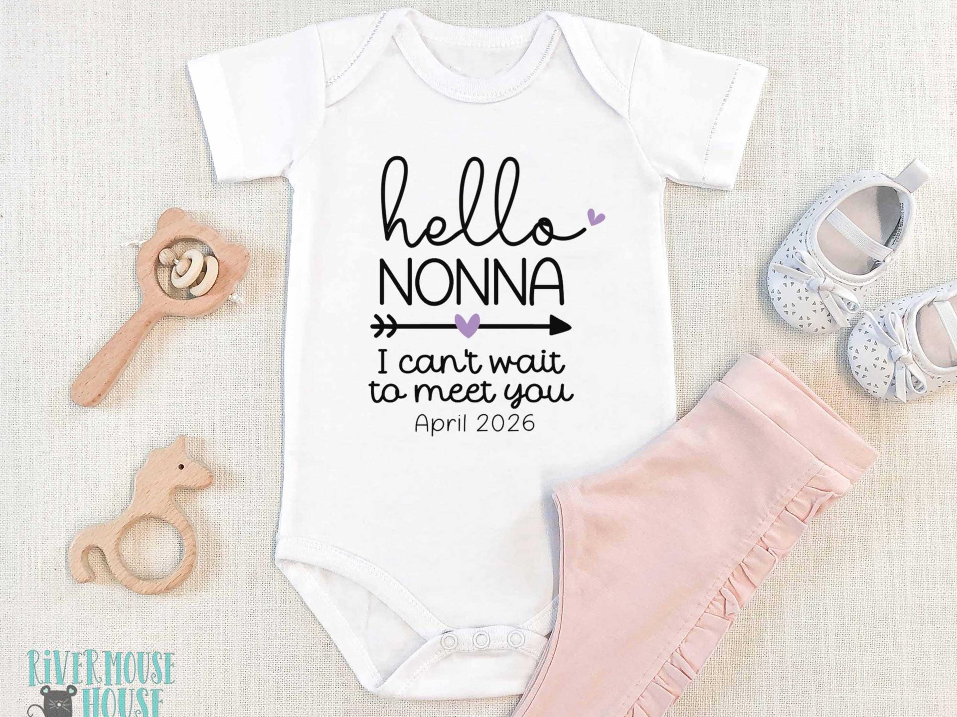 Hello Baby pregnancy announcement personalised bodysuit, I can't wait to meet you custom newborn birth reveal