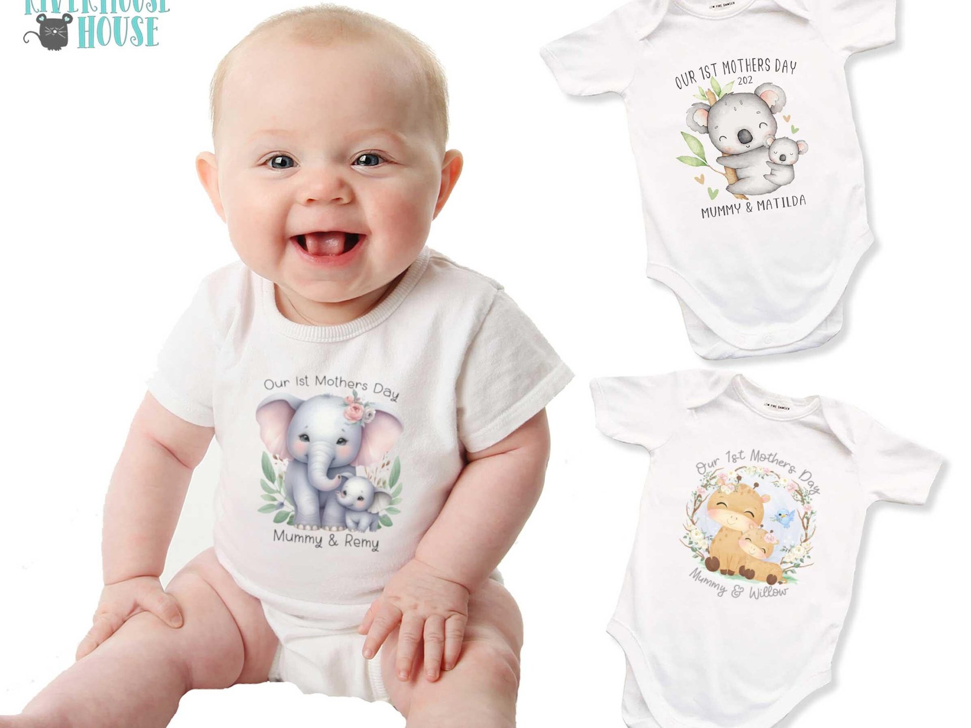 First Mothers Day Mummy & baby elephants personalised onesie