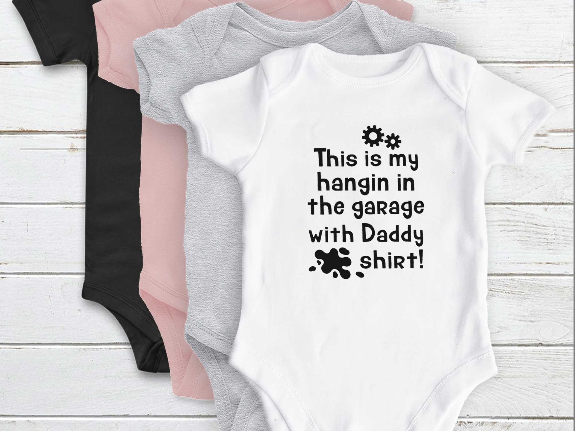 Personalised Mechanic Baby Bodysuit, Hanging in the Garage with Daddy, Aussie Car and Motorcycle Gift