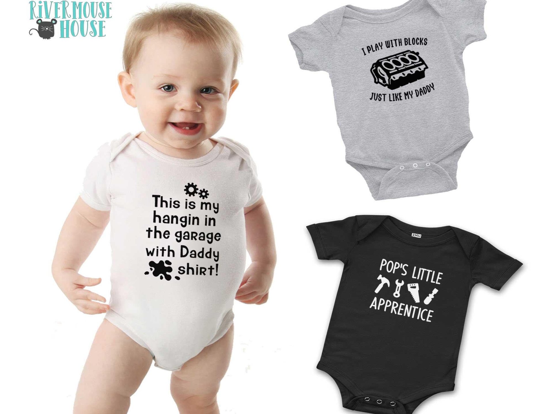 Personalised Mechanic Baby Bodysuit, Hanging in the Garage with Daddy, Aussie Car and Motorcycle Gift
