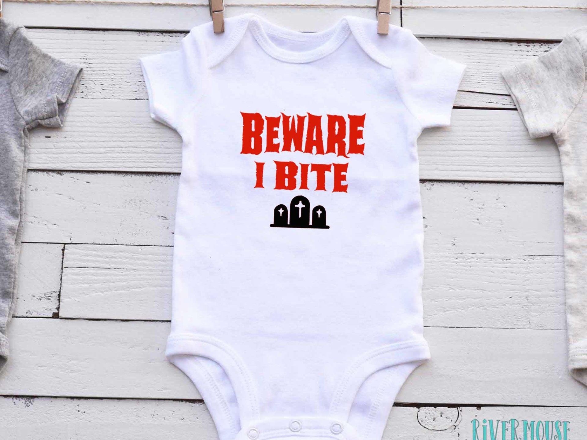 Halloween Baby Bodysuit, Beware I Bite Funny Vampire, Zombie, Graveyard Outfit