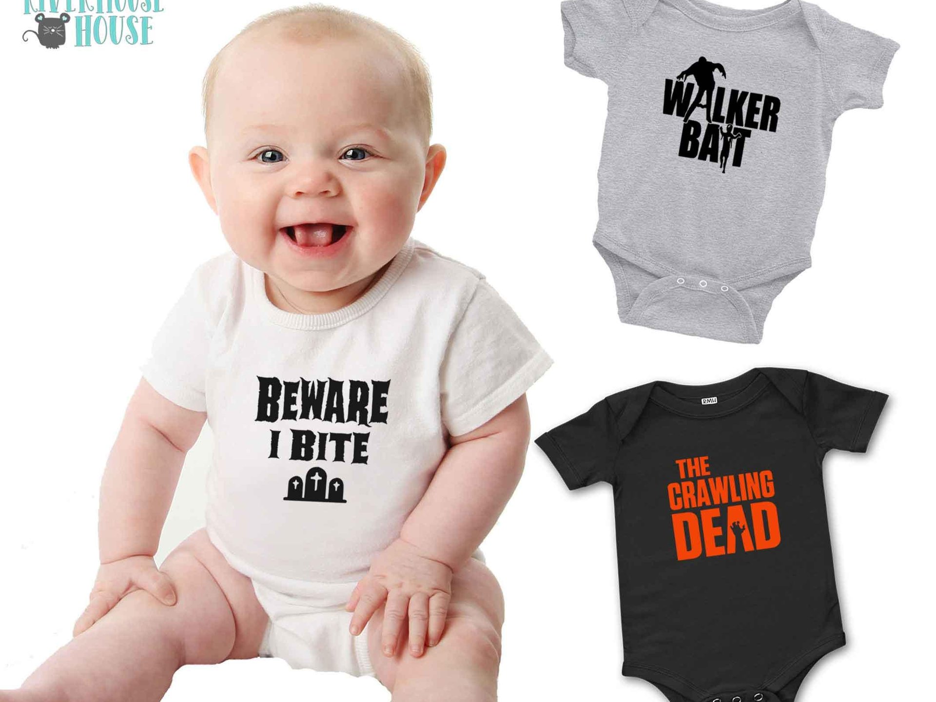 Halloween Baby Bodysuit, Beware I Bite Funny Vampire, Zombie, Graveyard Outfit